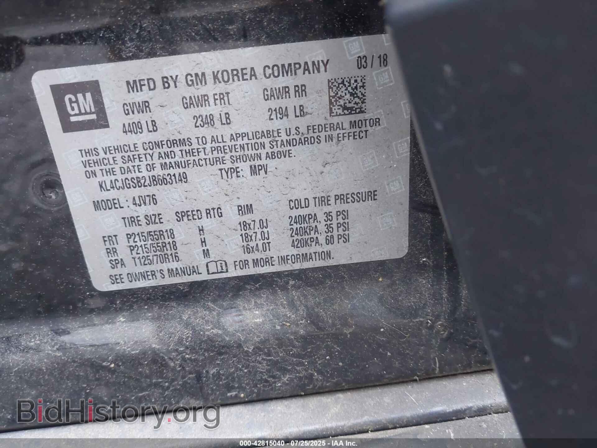 2018 BUICK ENCORE - VIN: KL4CJGSB2JB663149 - Фото 9