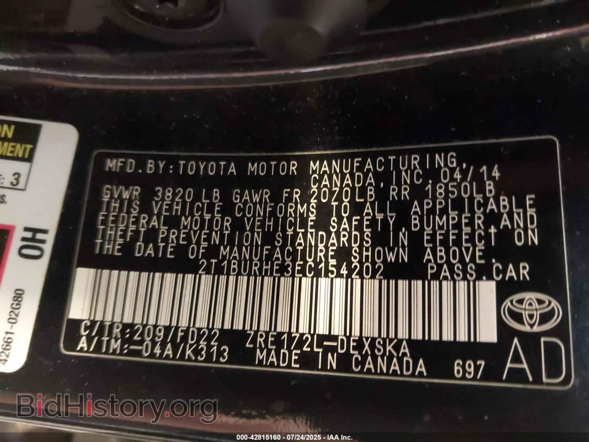 2014 TOYOTA COROLLA - VIN: 2T1BURHE3EC154202 - Фото 9