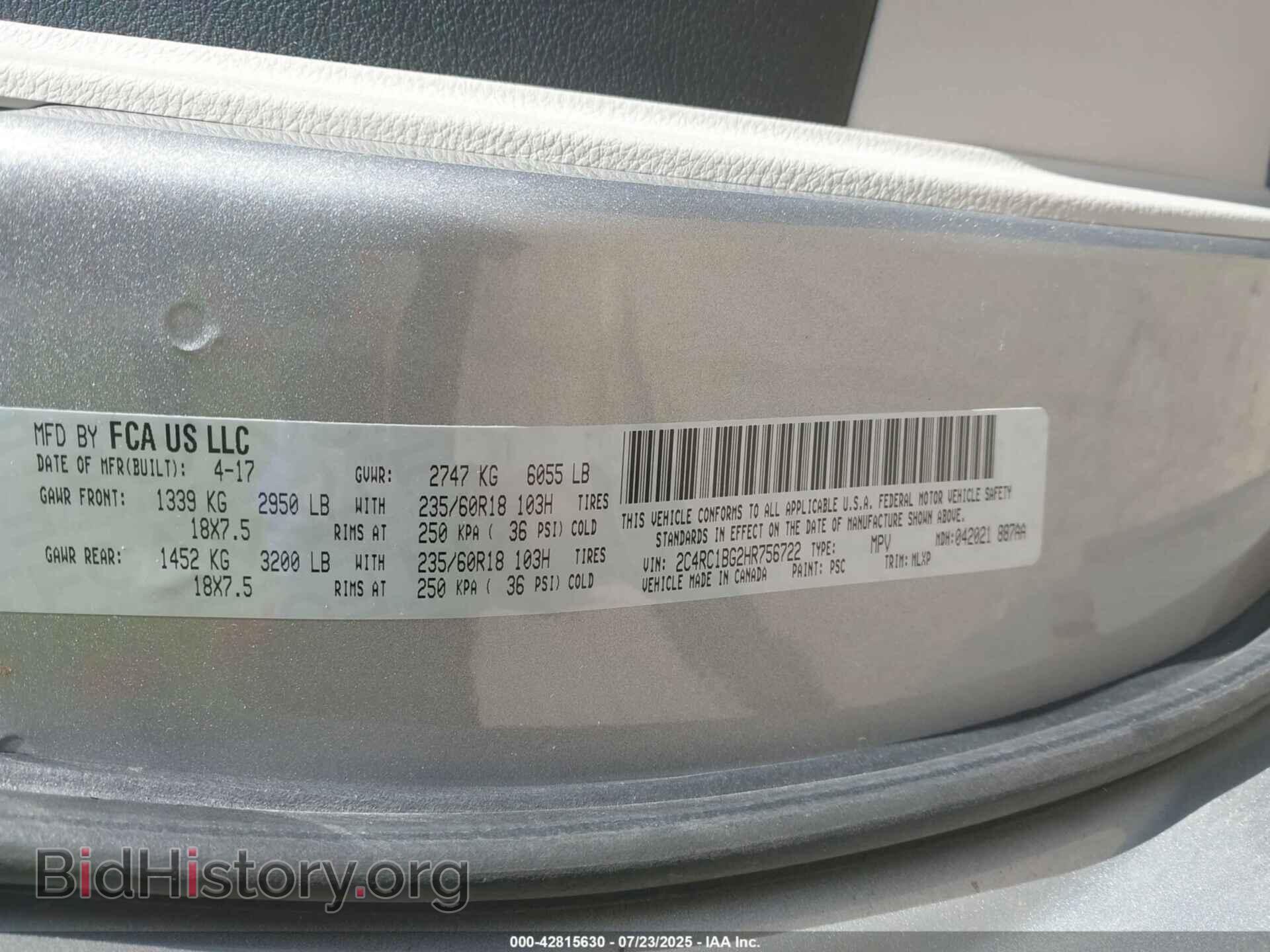 2017 CHRYSLER PACIFICA - VIN: 2C4RC1BG2HR756722 - Photo 9
