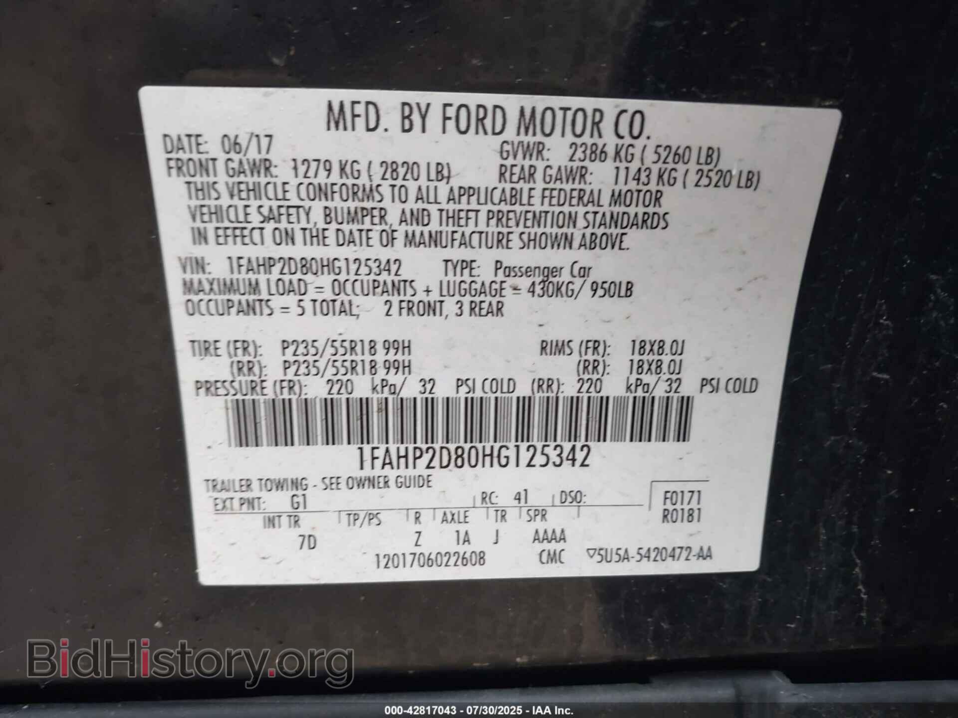 2017 FORD TAURUS - VIN: 1FAHP2D80HG125342 - Фото 9