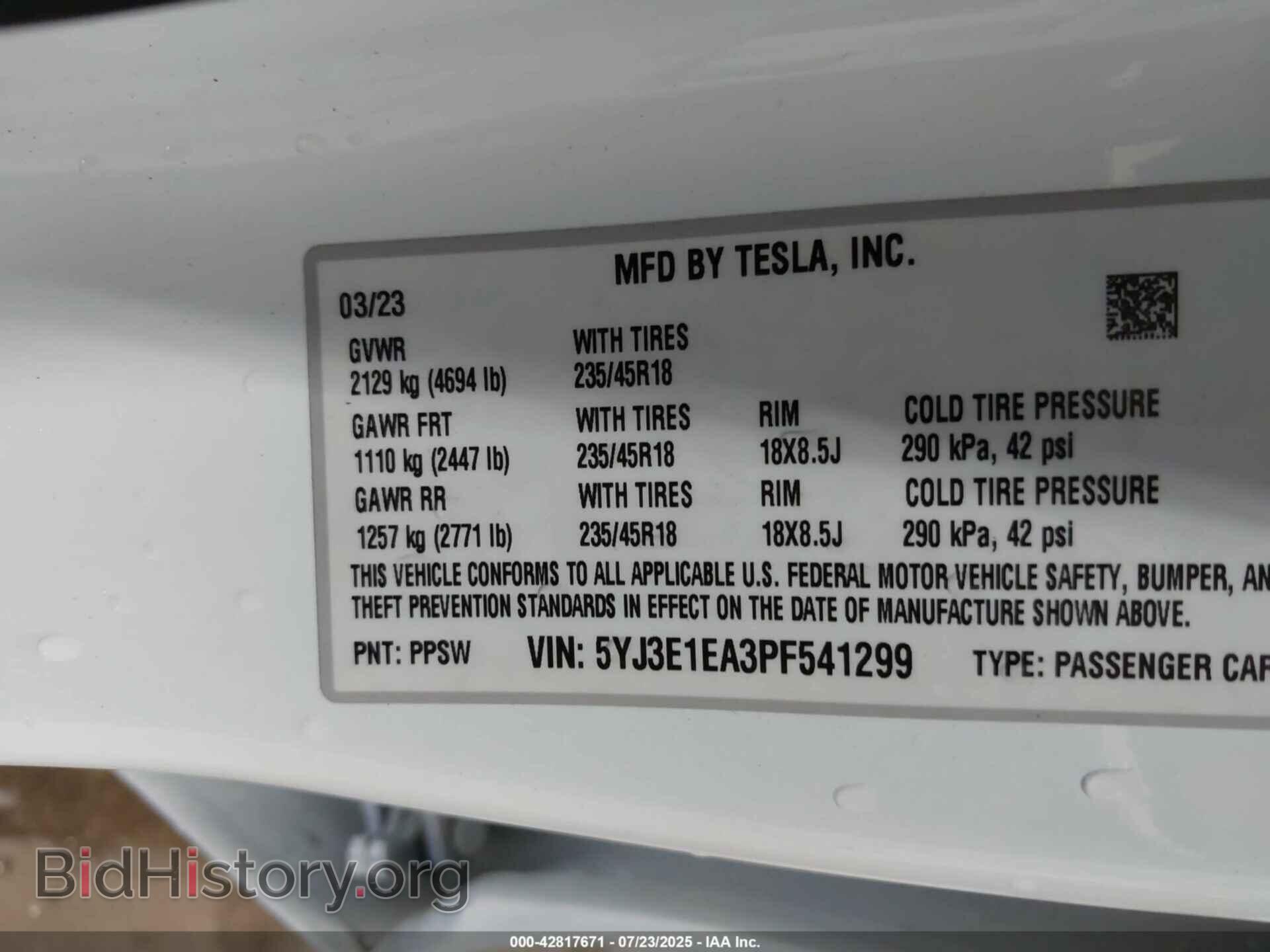 2023 TESLA MODEL 3 - VIN: 5YJ3E1EA3PF541299 - Фото 9