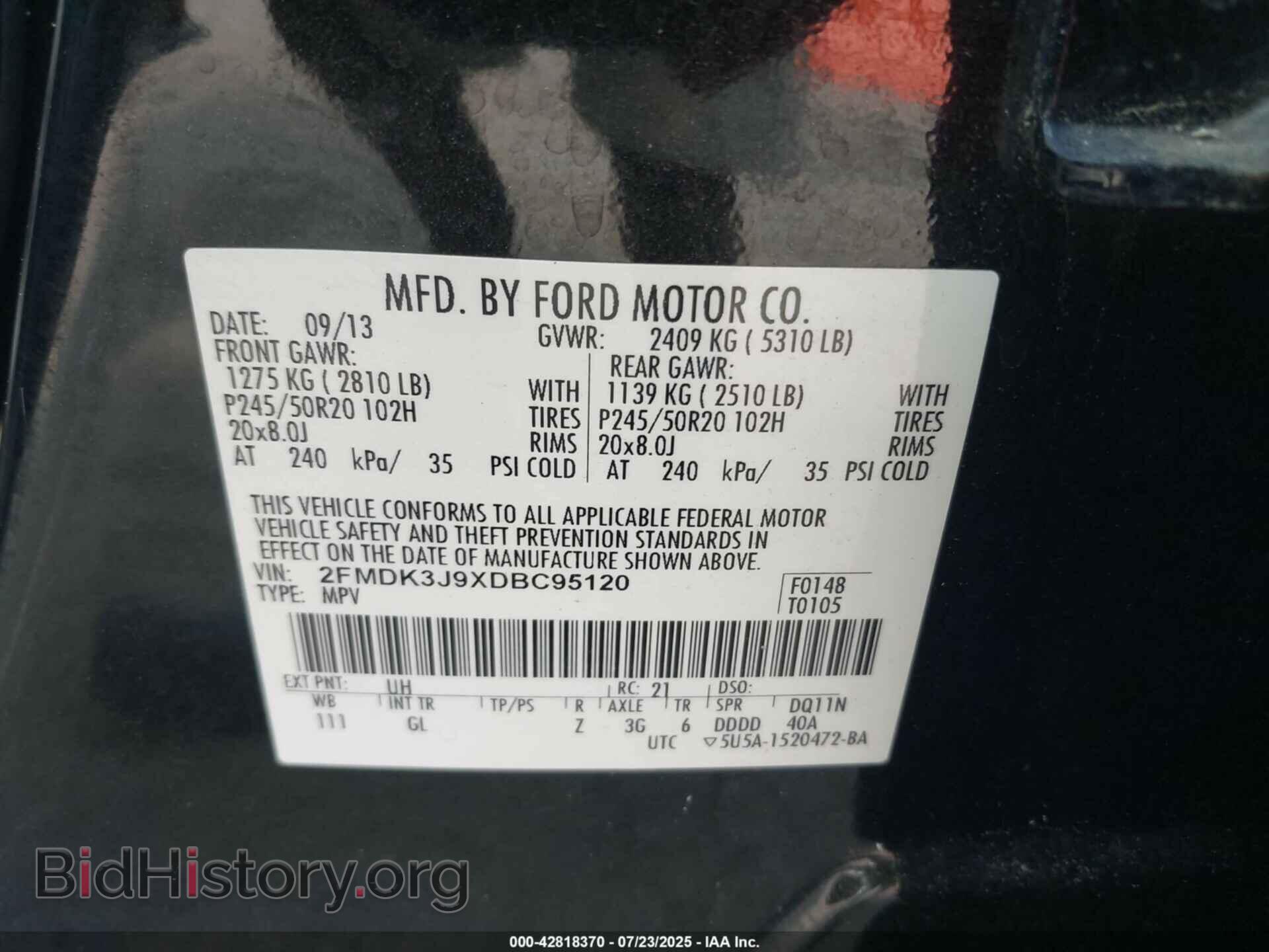 2013 FORD EDGE - VIN: 2FMDK3J9XDBC95120 - Photo 9