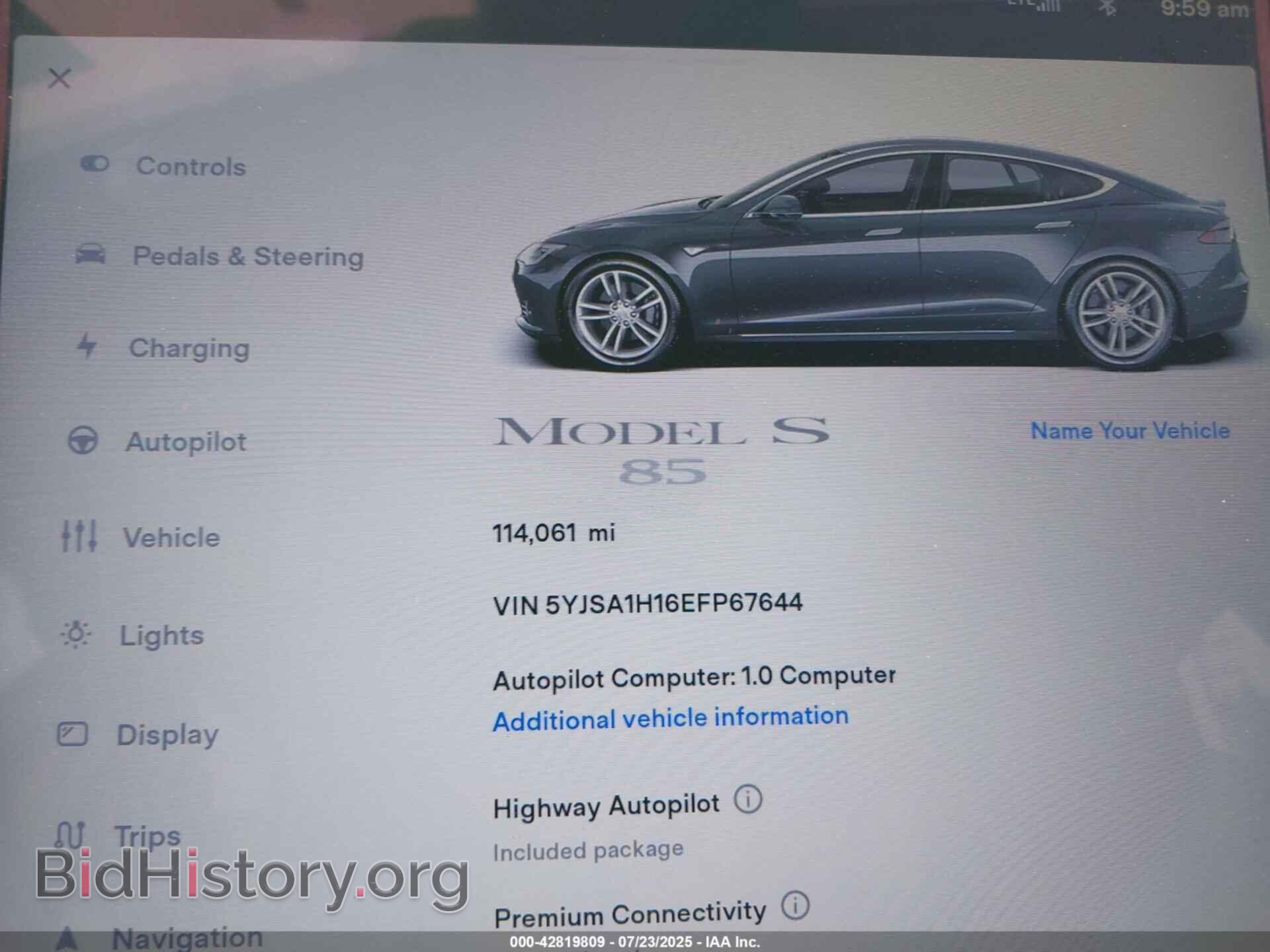2014 TESLA MODEL S - VIN: 5YJSA1H16EFP67644 - Фото 7