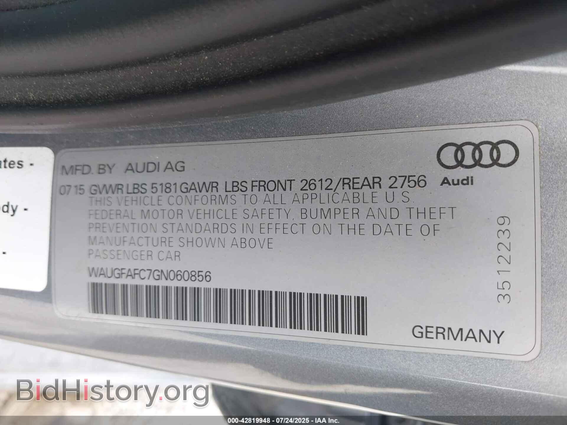 2016 AUDI A6 - VIN: WAUGFAFC7GN060856 - Фото 9