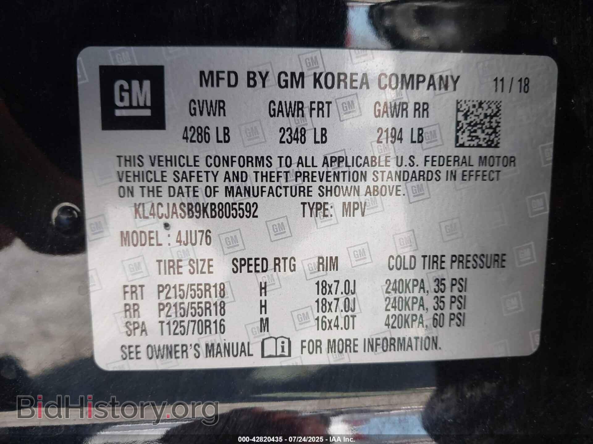 2019 BUICK ENCORE - VIN: KL4CJASB9KB805592 - Фото 9