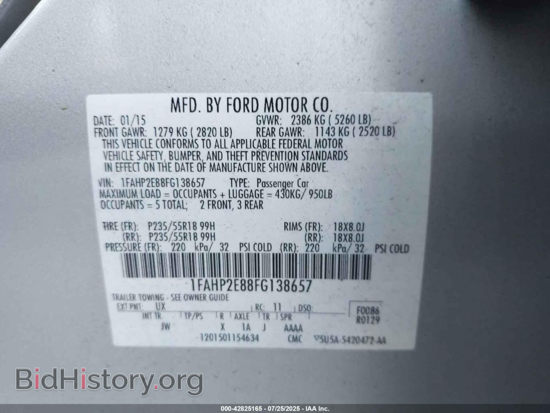 2015 FORD TAURUS - VIN: 1FAHP2E88FG138657 - Фото 9