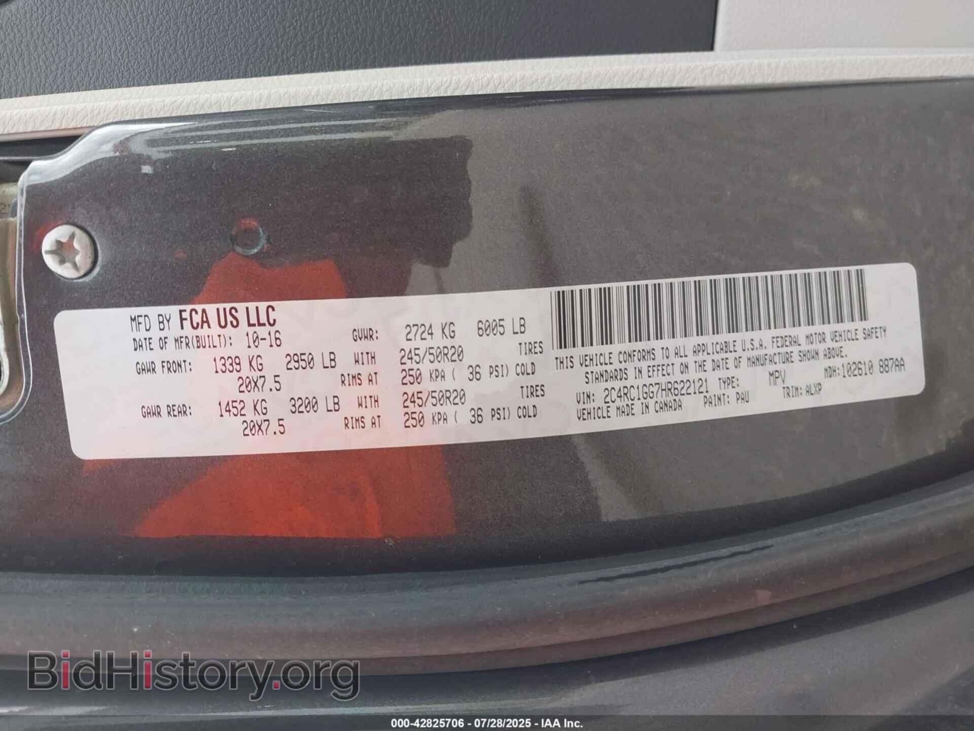 2017 CHRYSLER PACIFICA - VIN: 2C4RC1GG7HR622121 - Photo 9