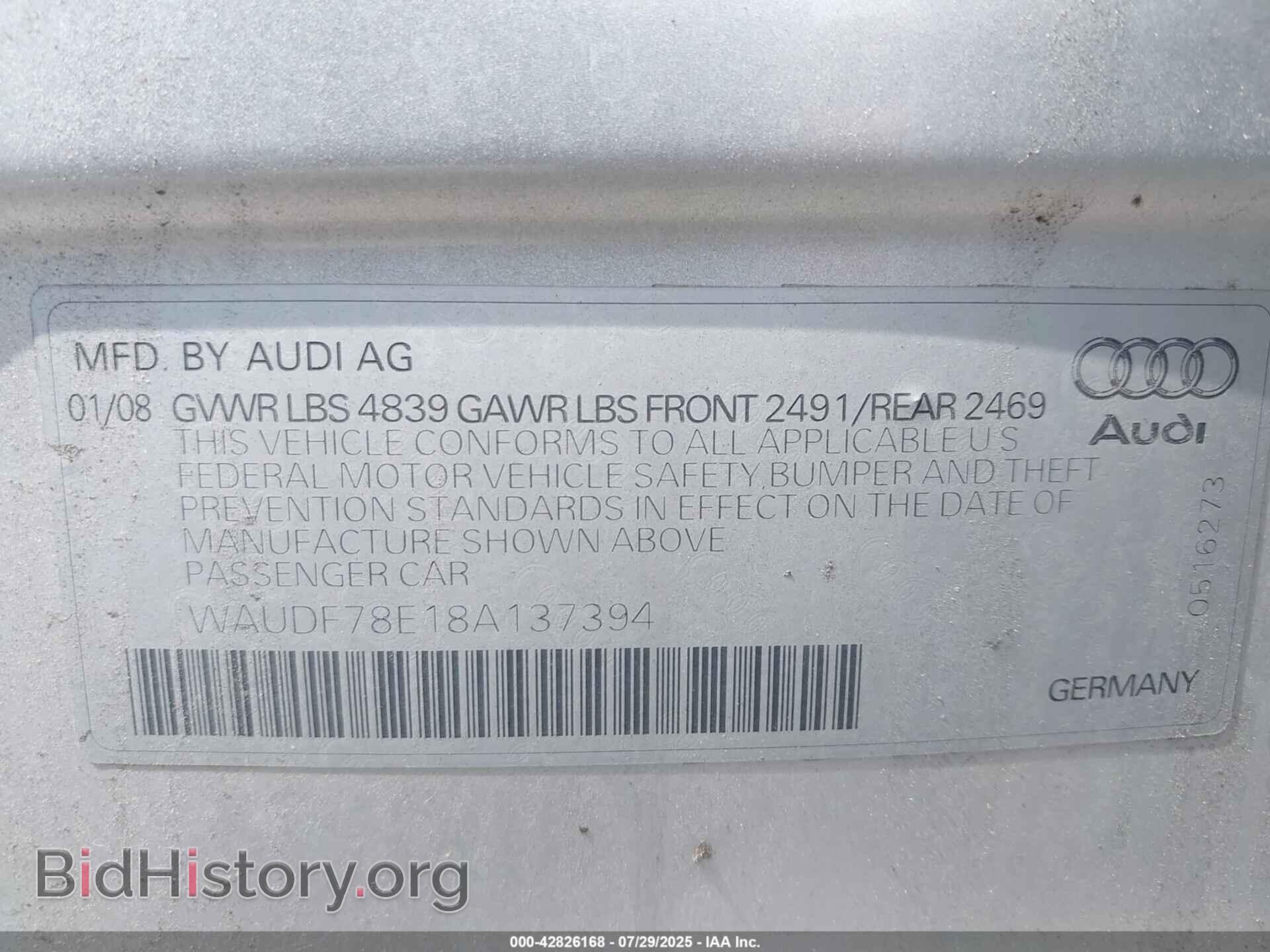 2008 AUDI A4 - VIN: WAUDF78E18A137394 - Фото 9