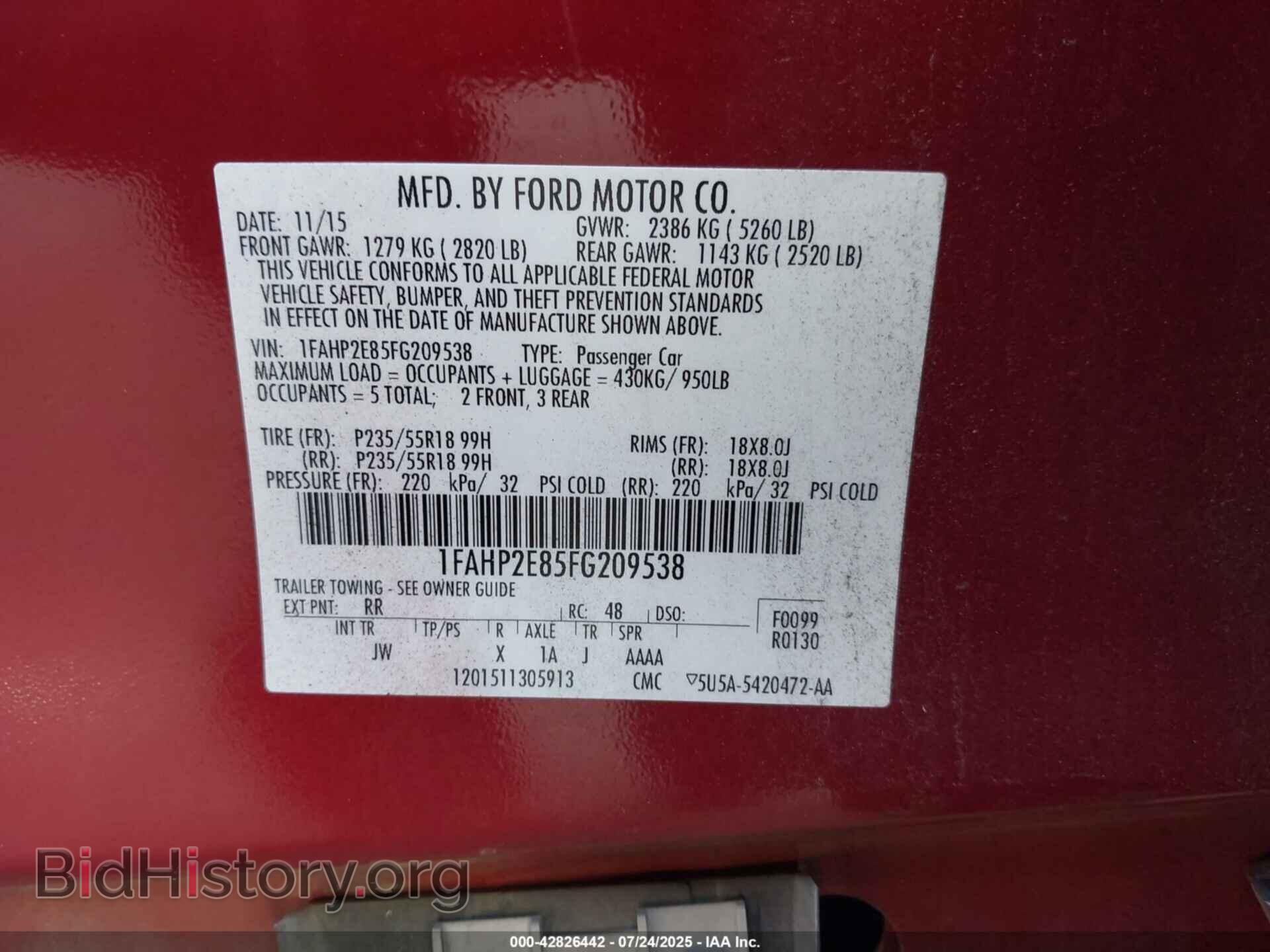 2015 FORD TAURUS - VIN: 1FAHP2E85FG209538 - Photo 9