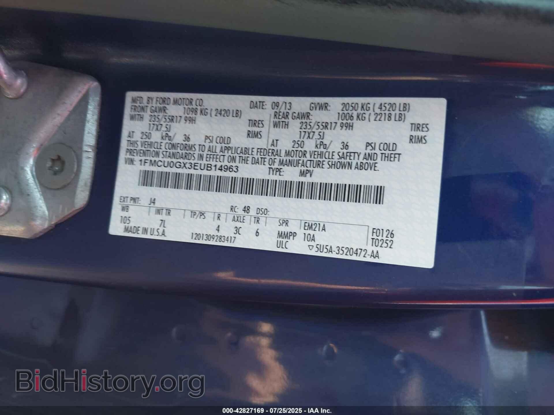2014 FORD ESCAPE - VIN: 1FMCU0GX3EUB14963 - Фото 9