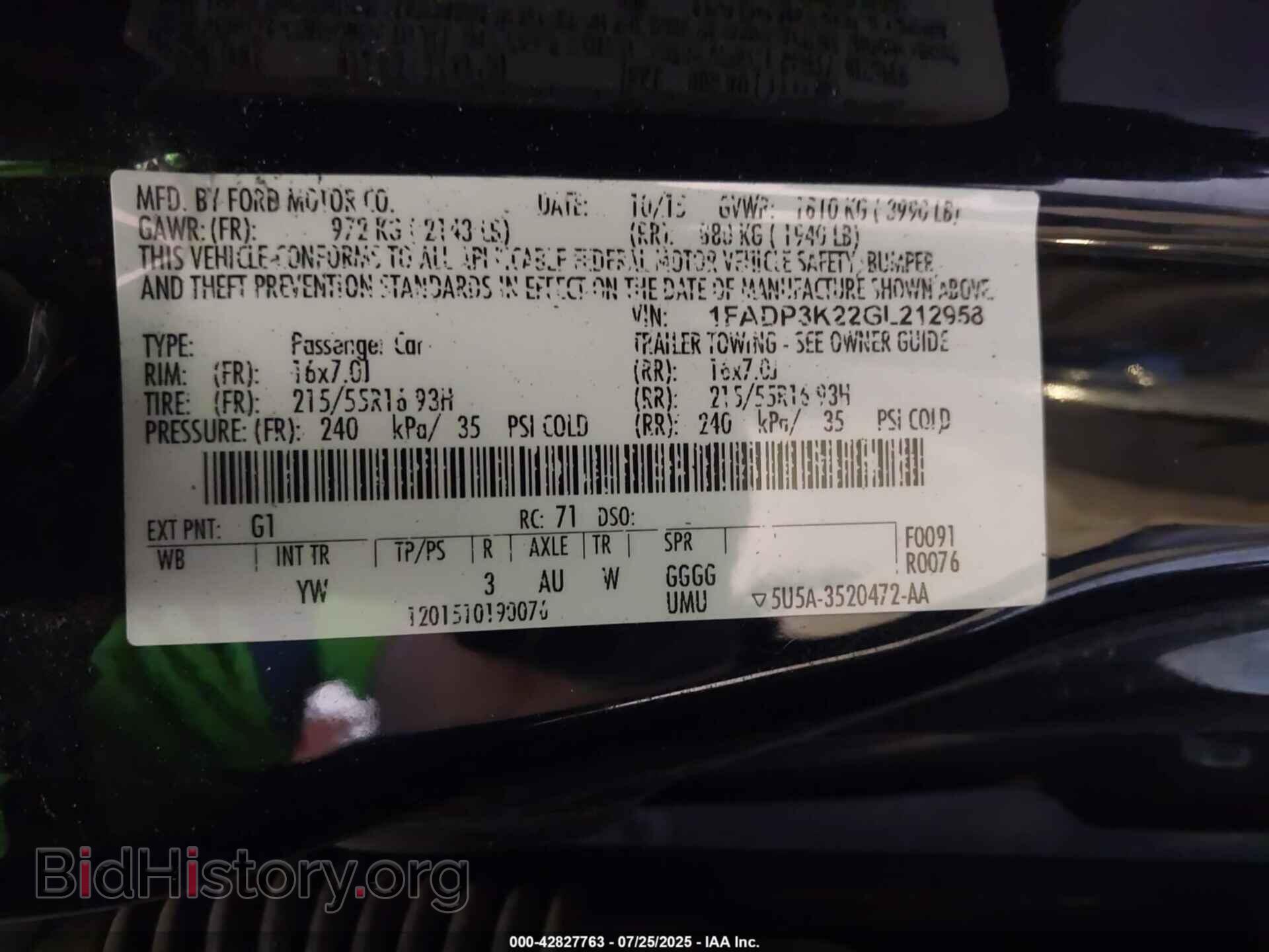 2016 FORD FOCUS - VIN: 1FADP3K22GL212958 - Фото 9