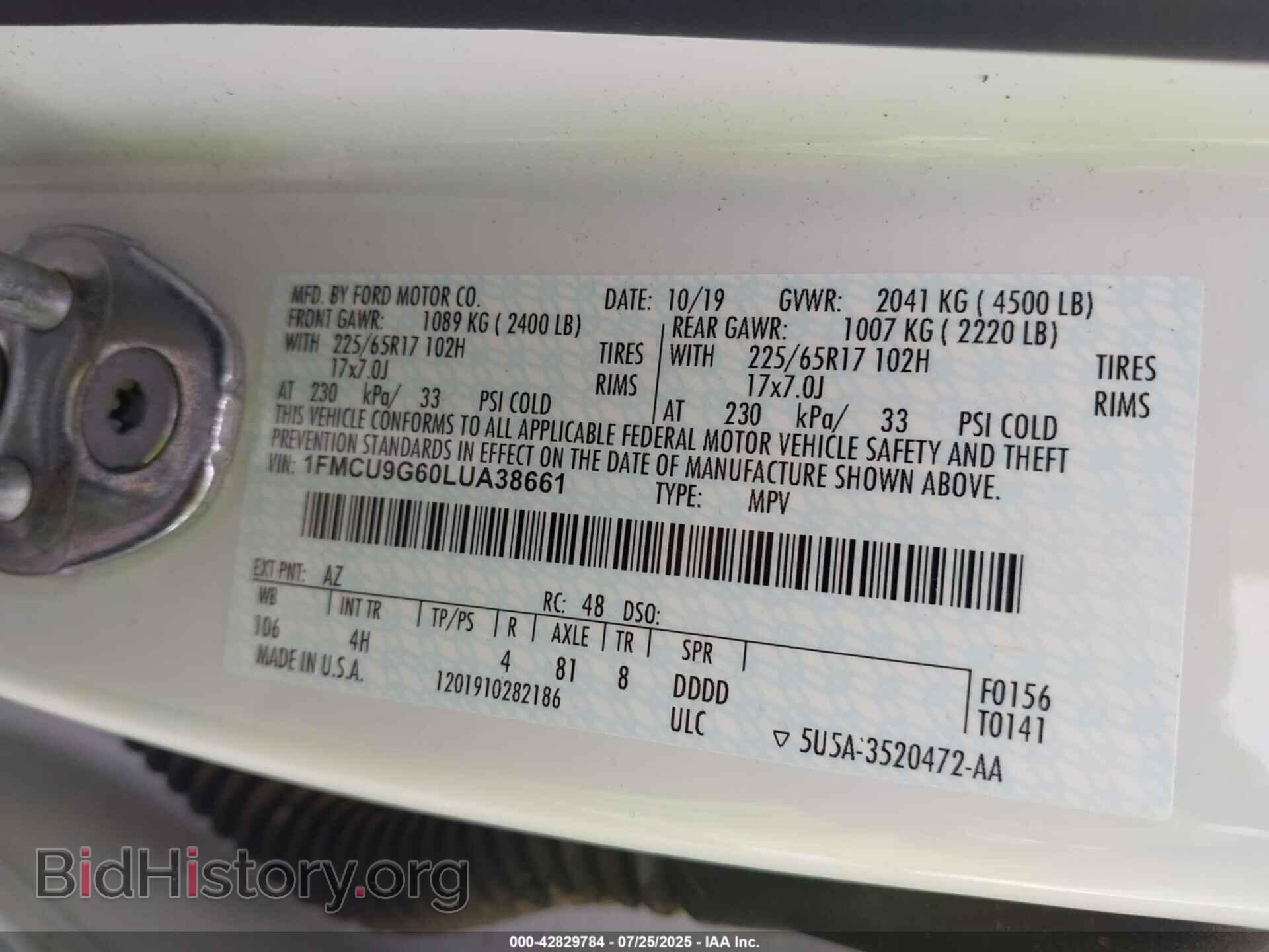 2020 FORD ESCAPE - VIN: 1FMCU9G60LUA38661 - Фото 9