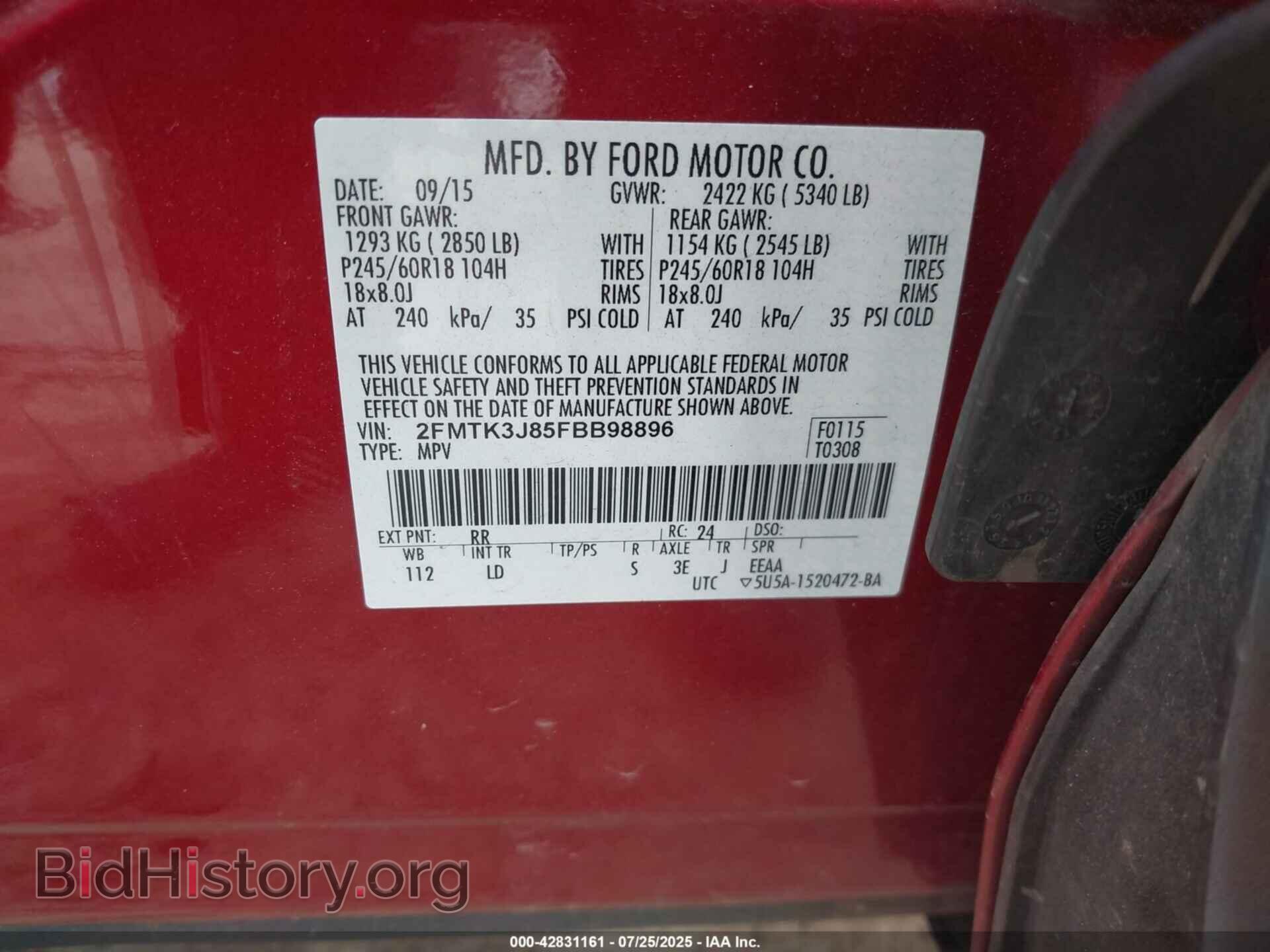 2015 FORD EDGE - VIN: 2FMTK3J85FBB98896 - Photo 9