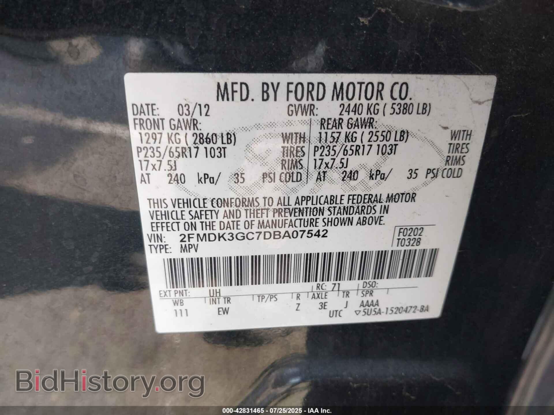 2013 FORD EDGE - VIN: 2FMDK3GC7DBA07542 - Фото 9