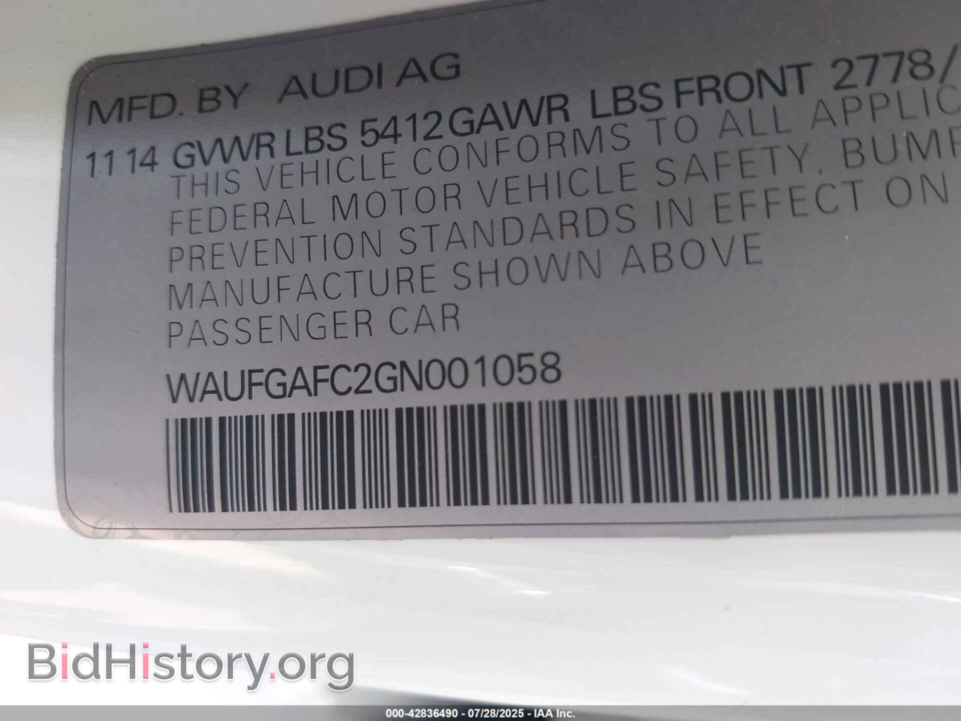 2016 AUDI A6 - VIN: WAUFGAFC2GN001058 - Фото 9
