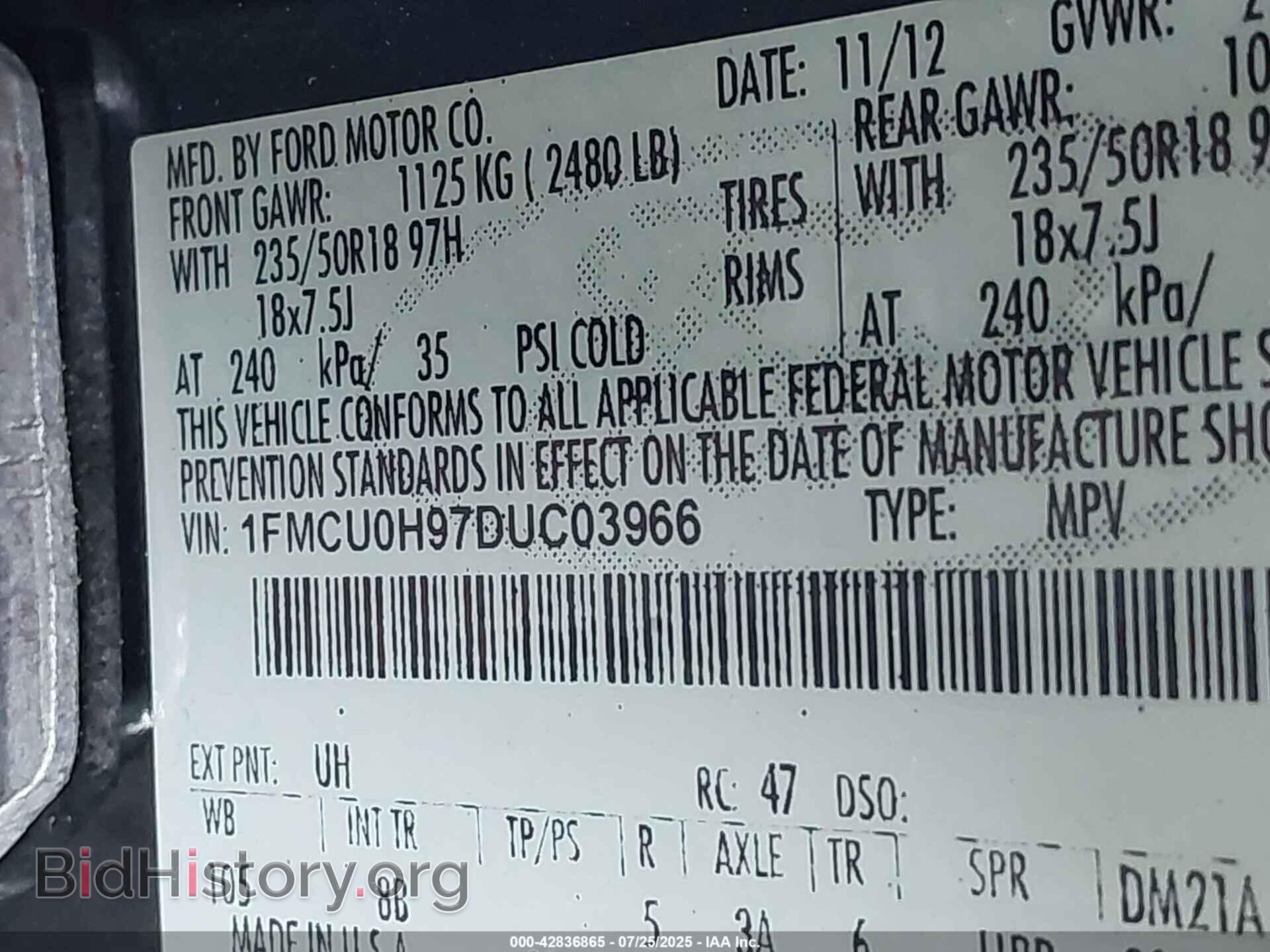 2013 FORD ESCAPE - VIN: 1FMCU0H97DUC03966 - Фото 9