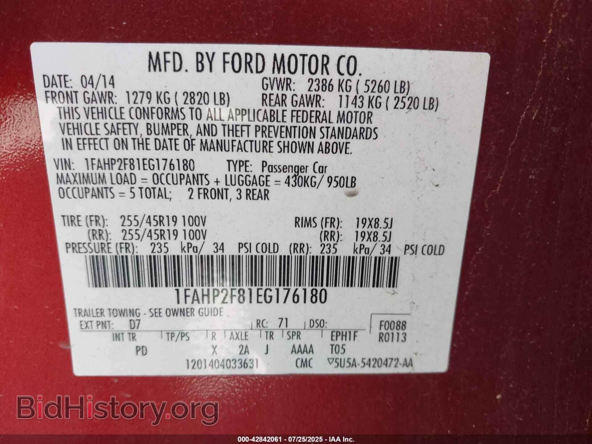 2014 FORD TAURUS - VIN: 1FAHP2F81EG176180 - Фото 9