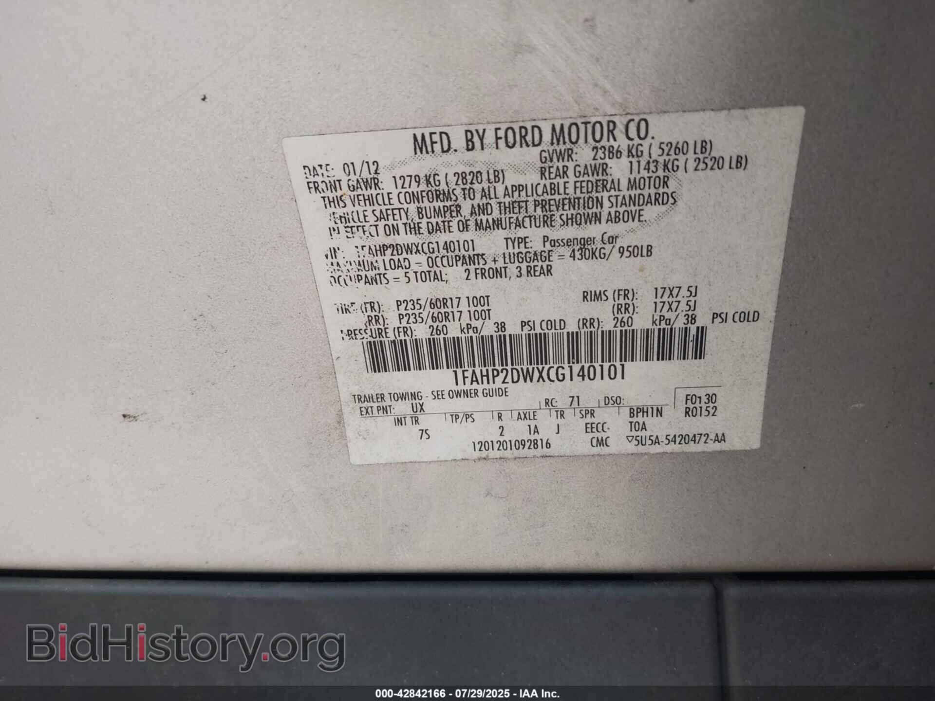 2012 FORD TAURUS - VIN: 1FAHP2DWXCG140101 - Photo 9