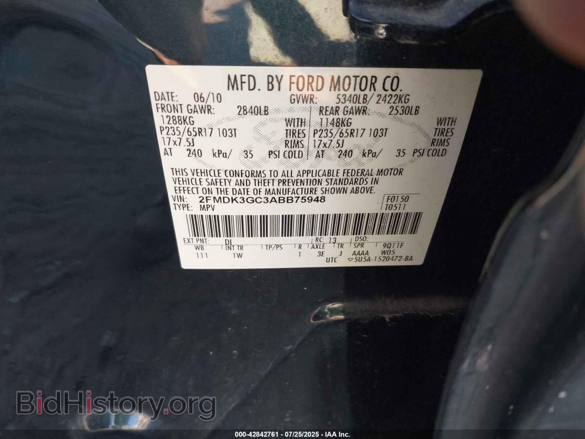 2010 FORD EDGE - VIN: 2FMDK3GC3ABB75948 - Фото 9