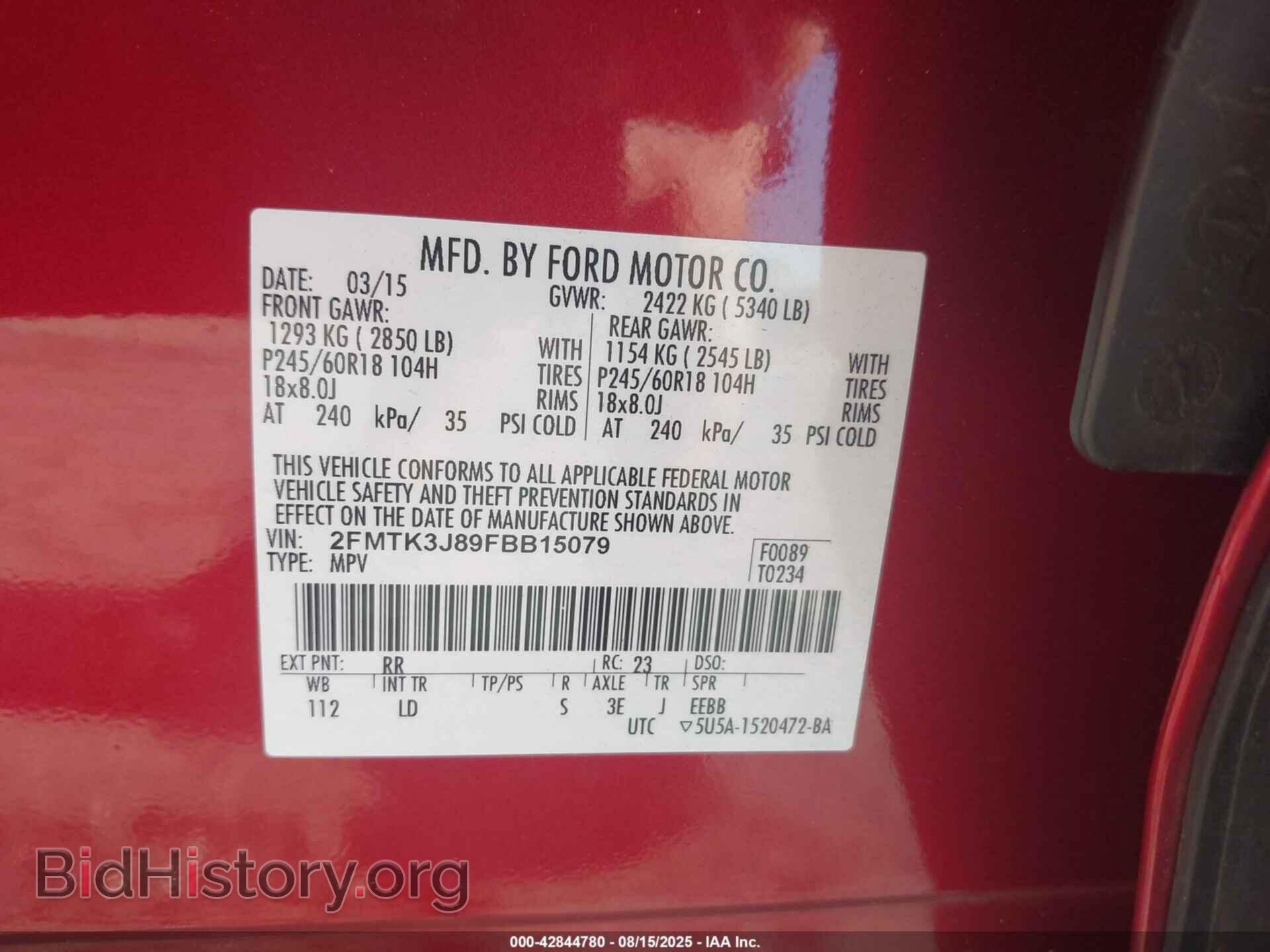 2015 FORD EDGE - VIN: 2FMTK3J89FBB15079 - Photo 9
