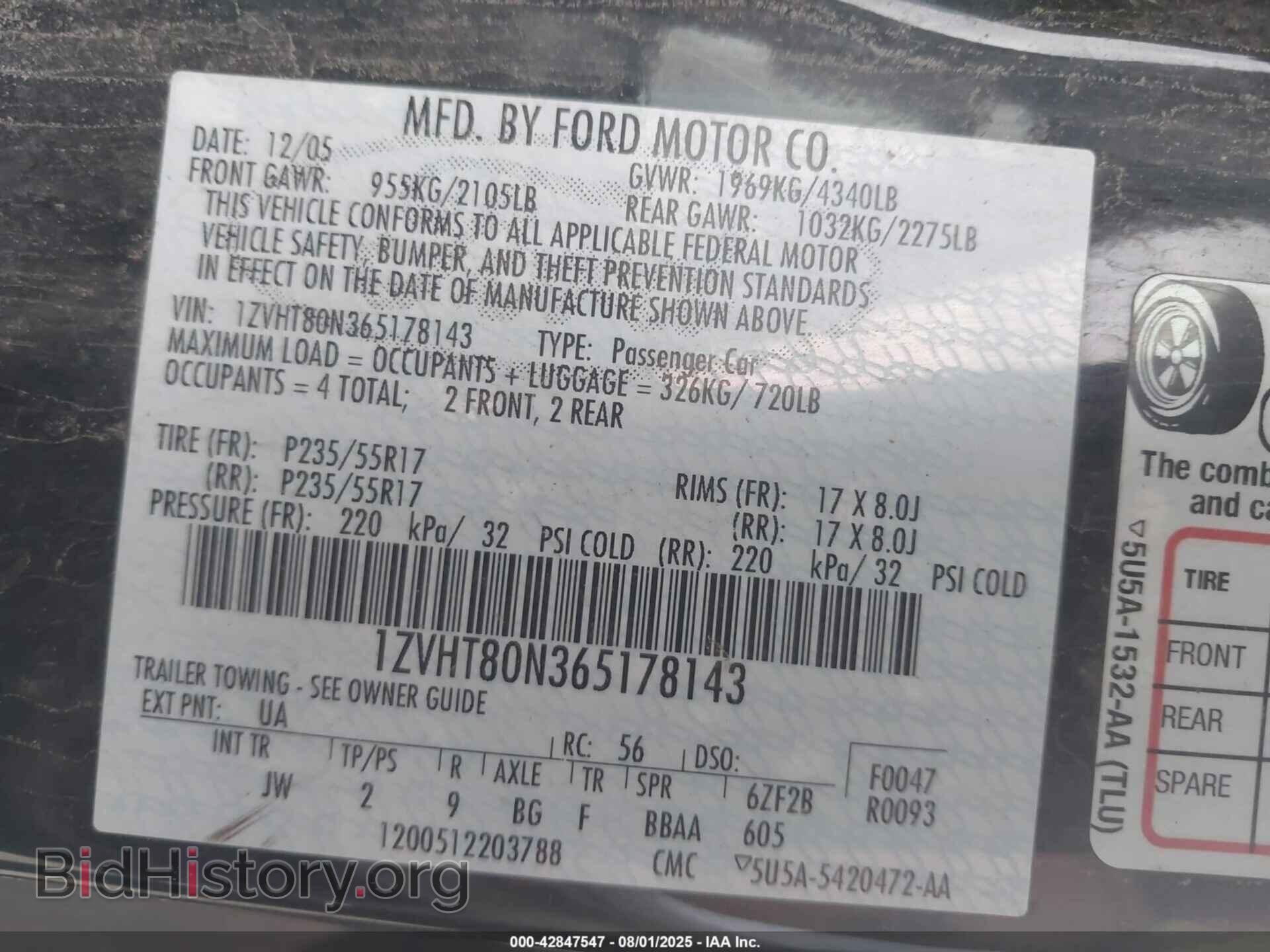 2006 FORD MUSTANG - VIN: 1ZVHT80N365178143 - Фото 9