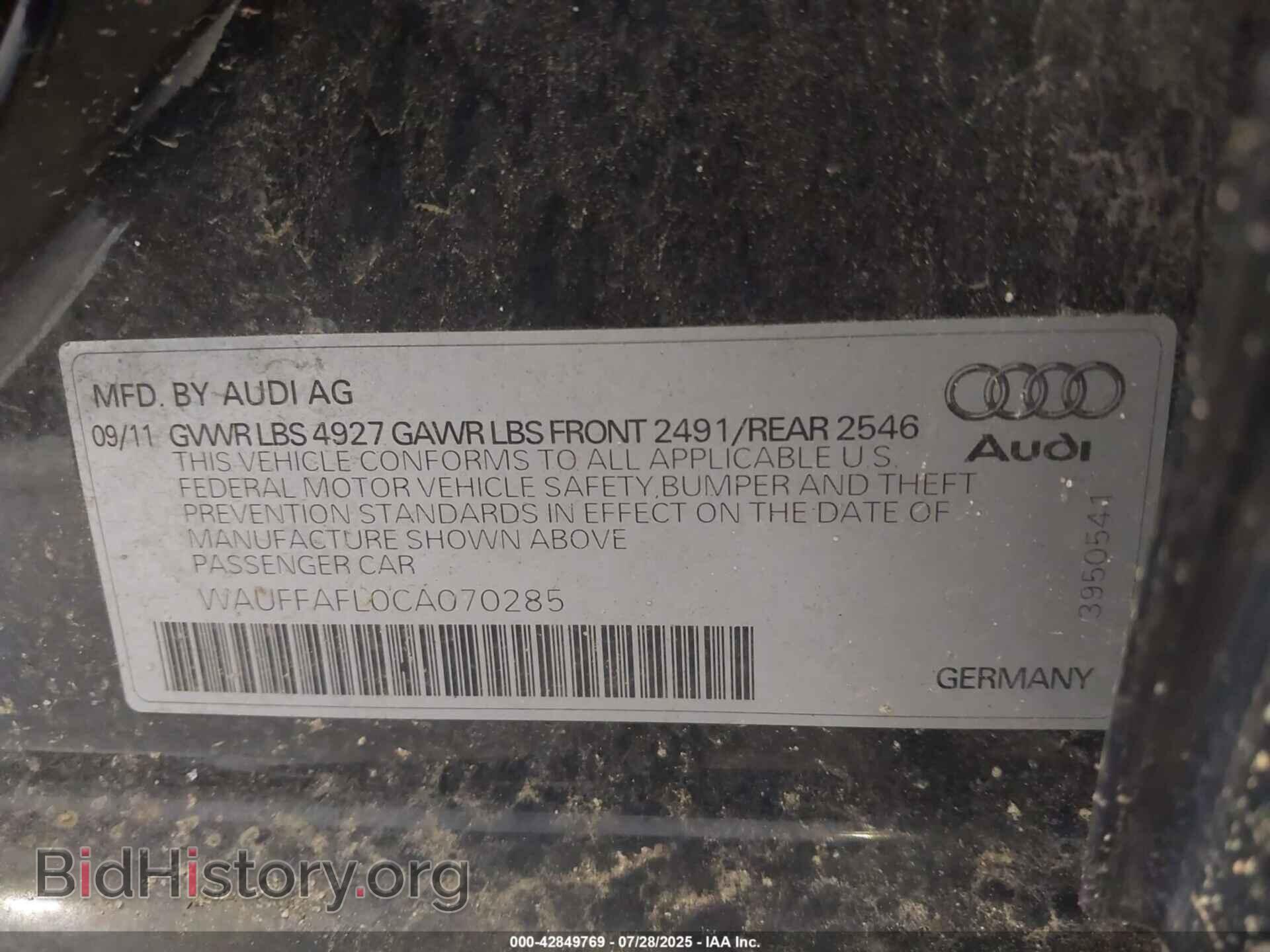 2012 AUDI A4 - VIN: WAUFFAFL0CA070285 - Photo 9