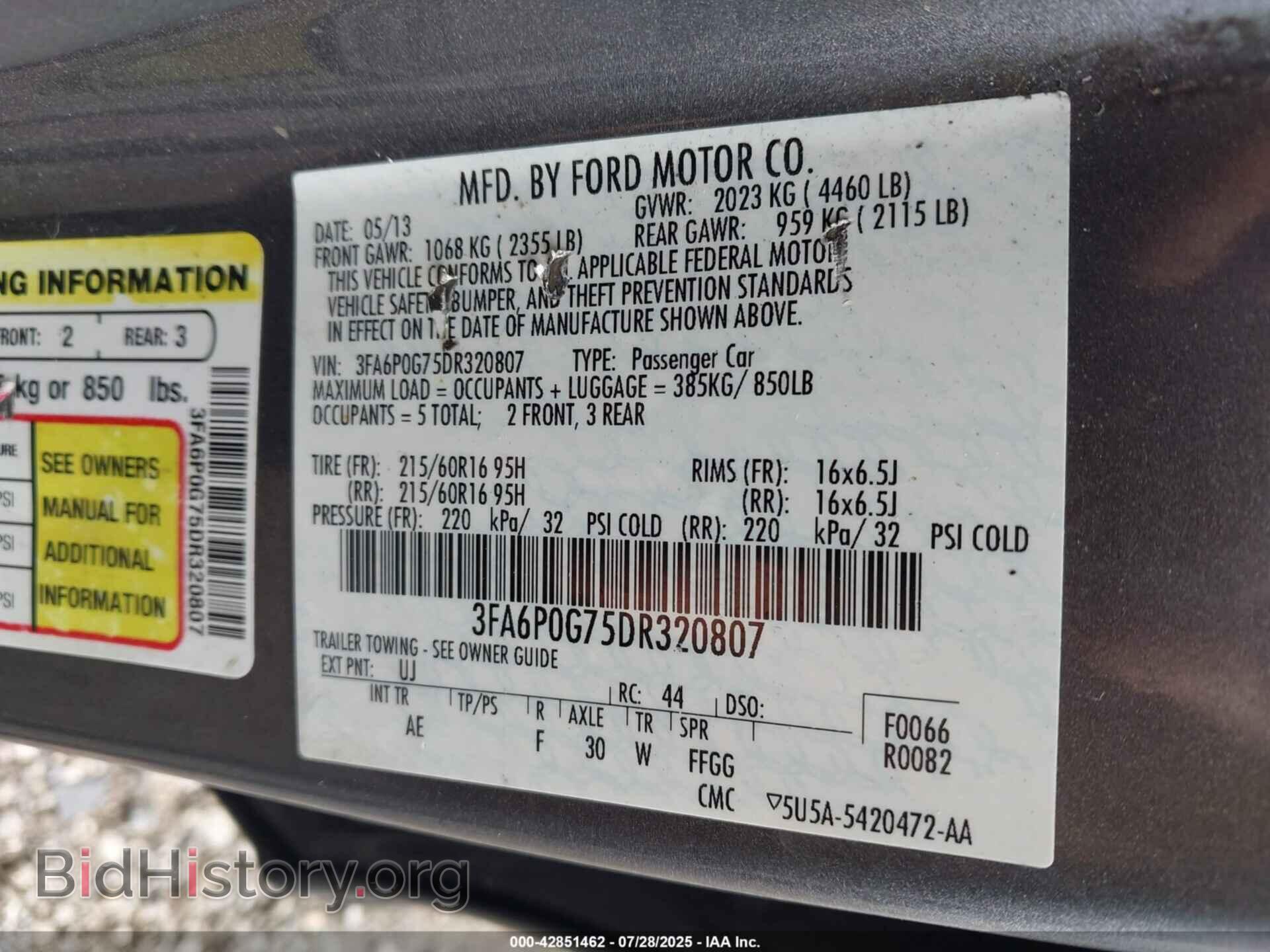 2013 FORD FUSION - VIN: 3FA6P0G75DR320807 - Фото 9
