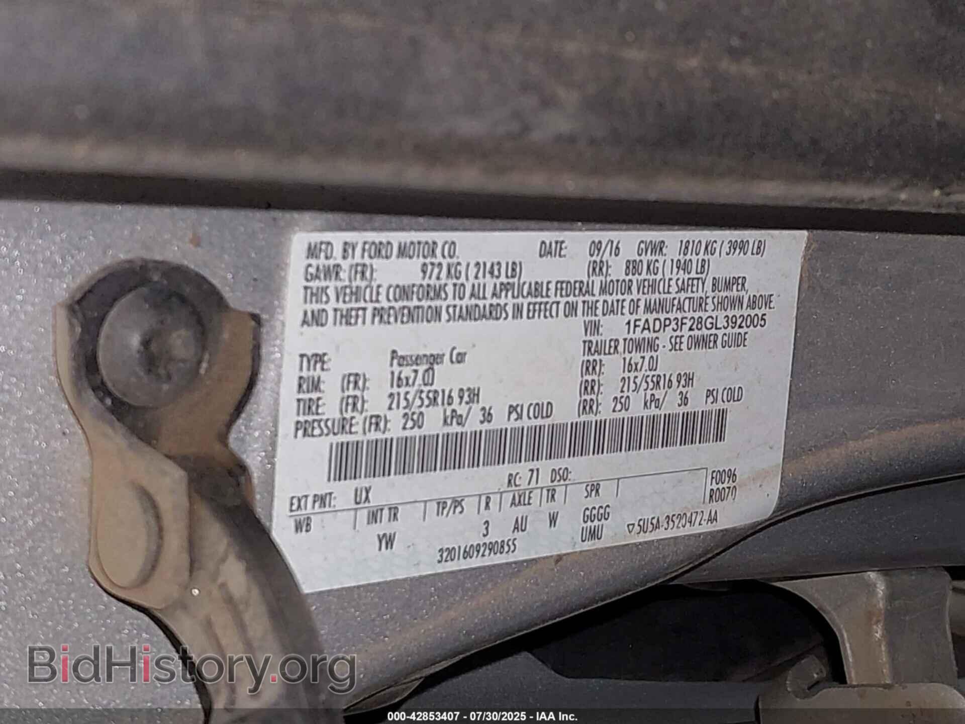2016 FORD FOCUS - VIN: 1FADP3F28GL392005 - Фото 9
