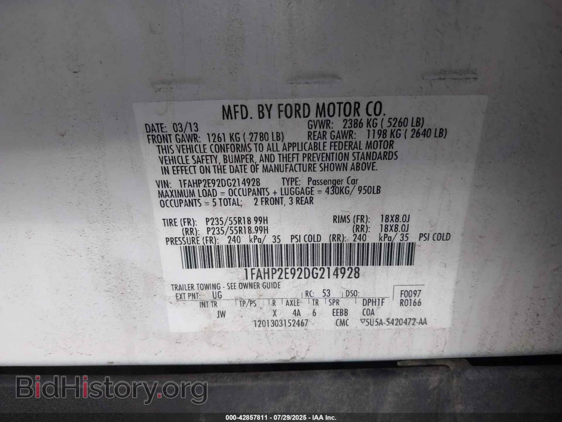 2013 FORD TAURUS - VIN: 1FAHP2E92DG214928 - Photo 9