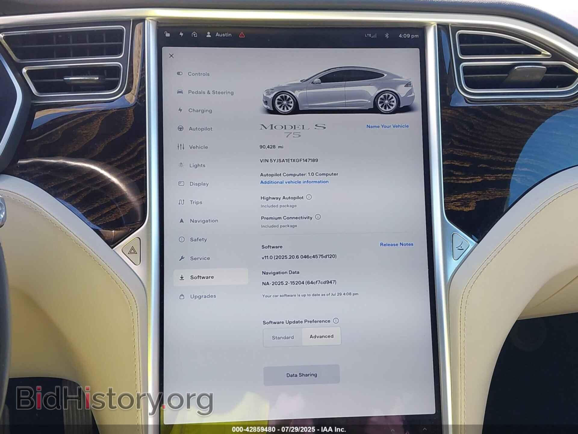 2016 TESLA MODEL S - VIN: 5YJSA1E1XGF147189 - Фото 7