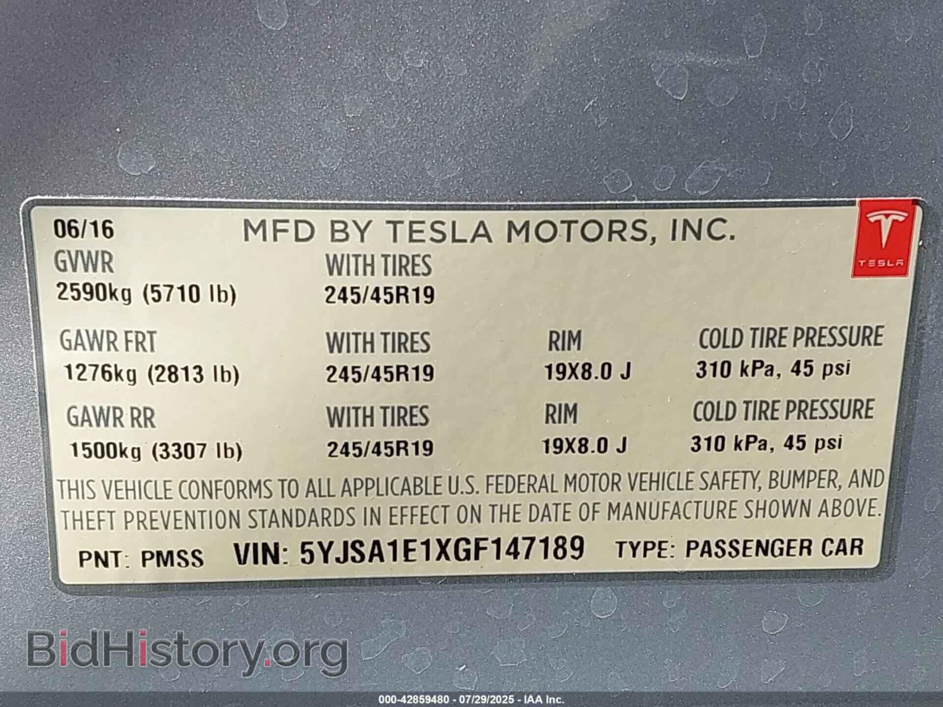 2016 TESLA MODEL S - VIN: 5YJSA1E1XGF147189 - Фото 9