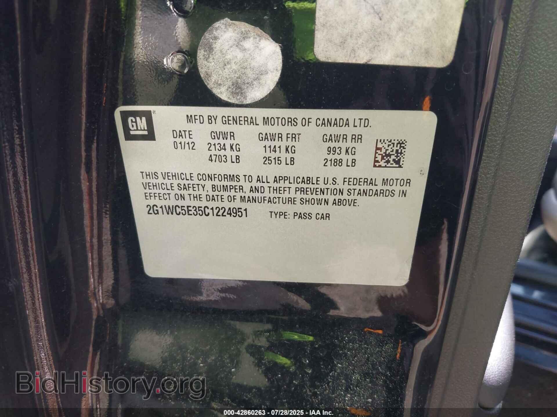 2012 CHEVROLET IMPALA - VIN: 2G1WC5E35C1224951 - Фото 9