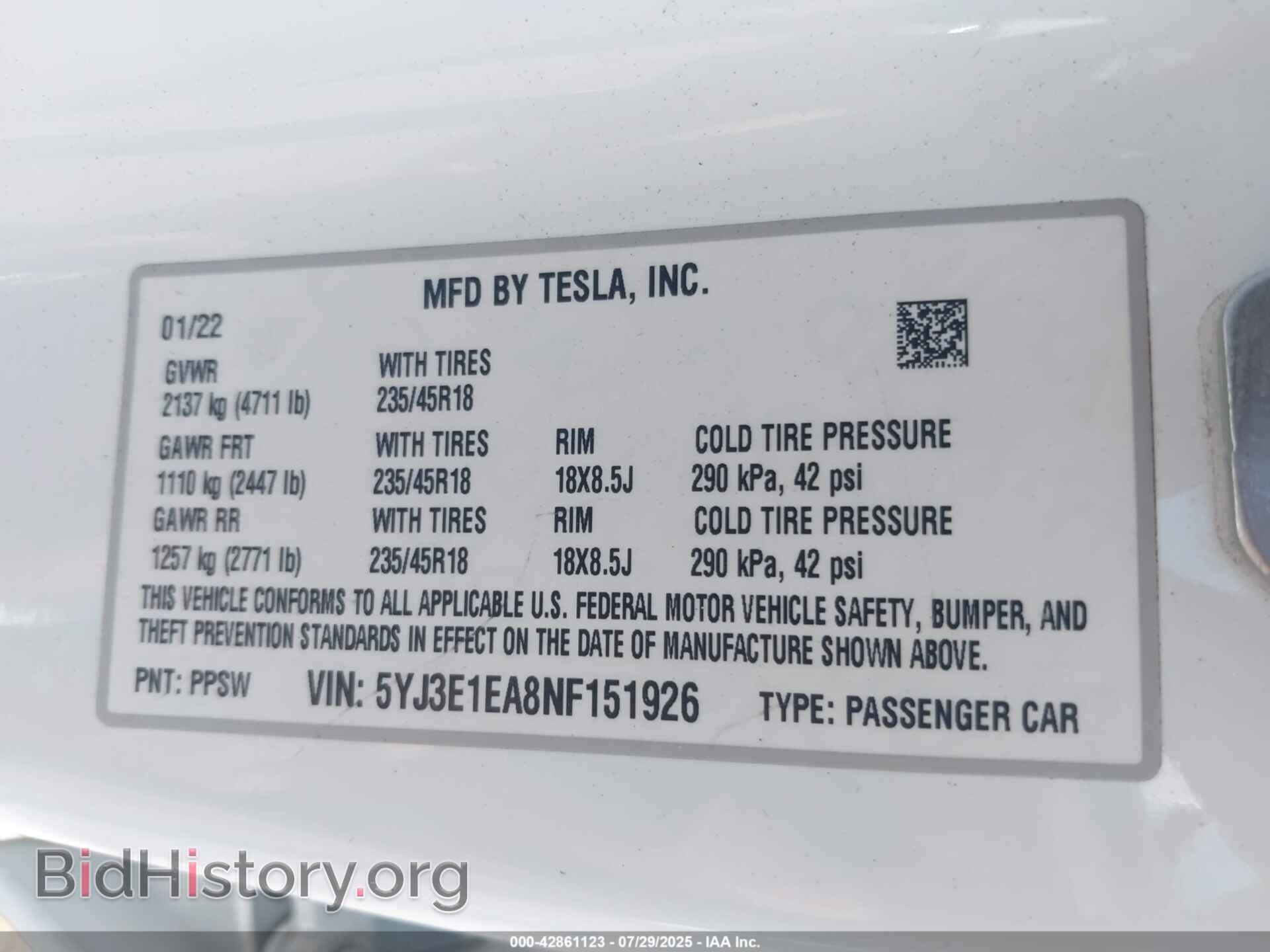 2022 TESLA MODEL 3 - VIN: 5YJ3E1EA8NF151926 - Фото 9