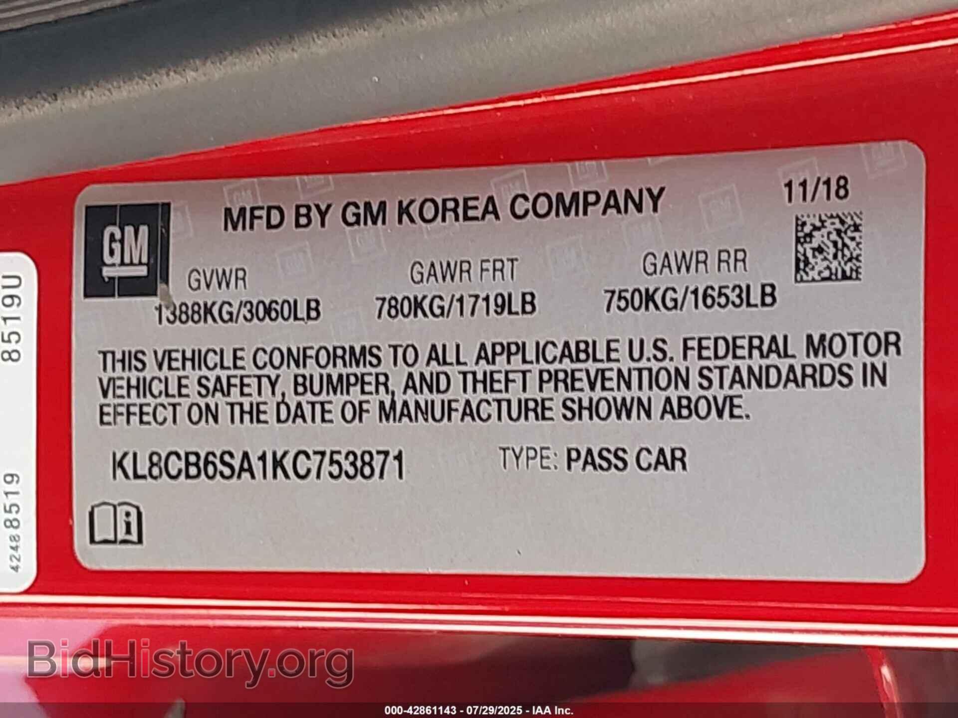 2019 CHEVROLET SPARK - VIN: KL8CB6SA1KC753871 - Фото 9