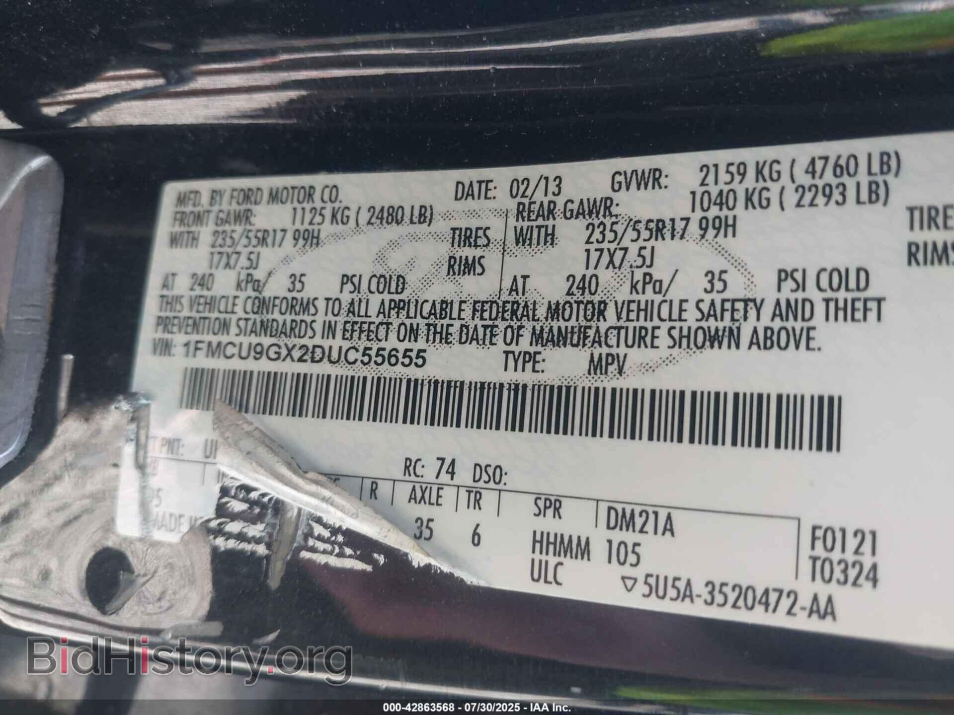 2013 FORD ESCAPE - VIN: 1FMCU9GX2DUC55655 - Фото 9