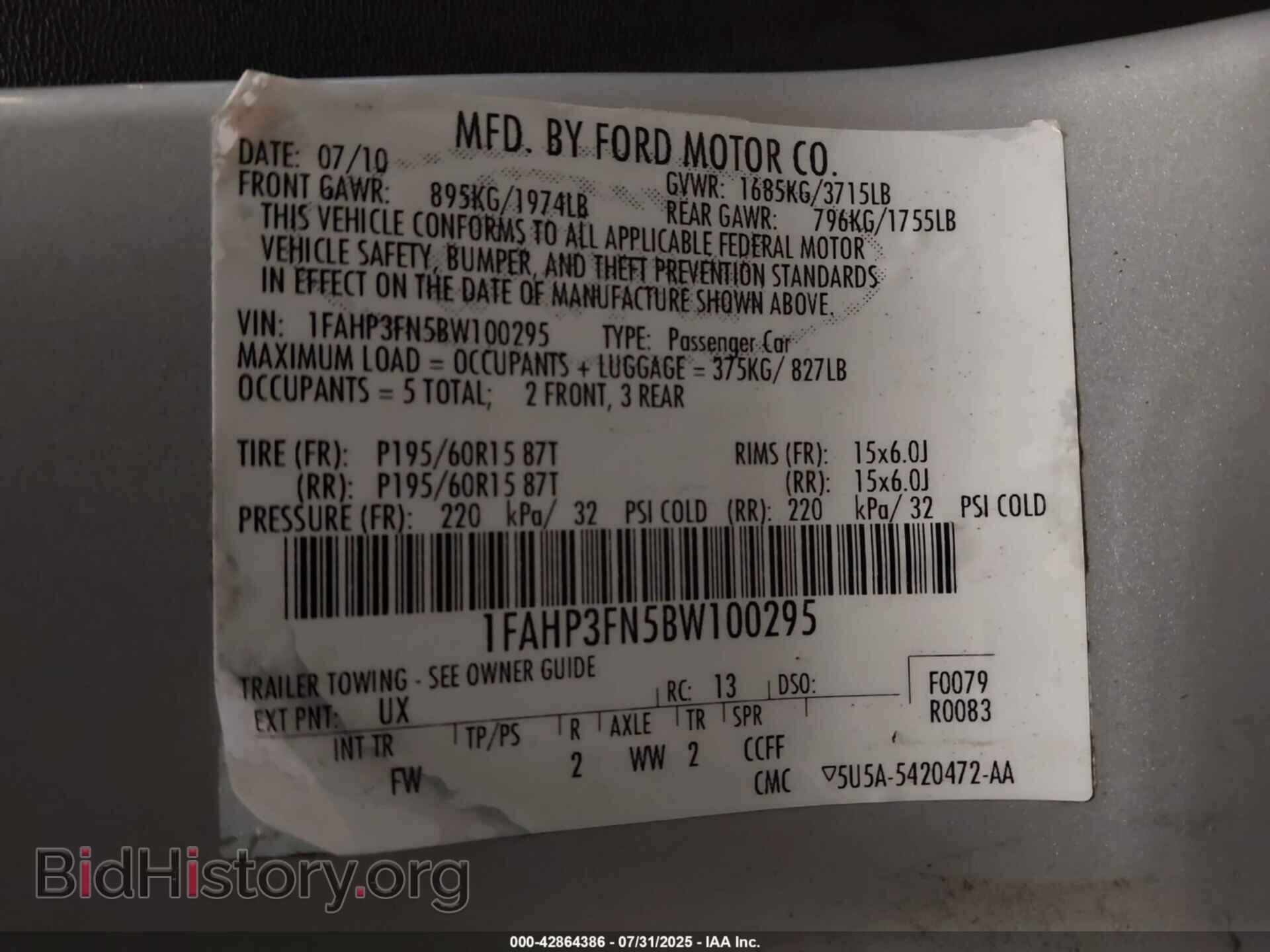 2011 FORD FOCUS - VIN: 1FAHP3FN5BW100295 - Фото 9