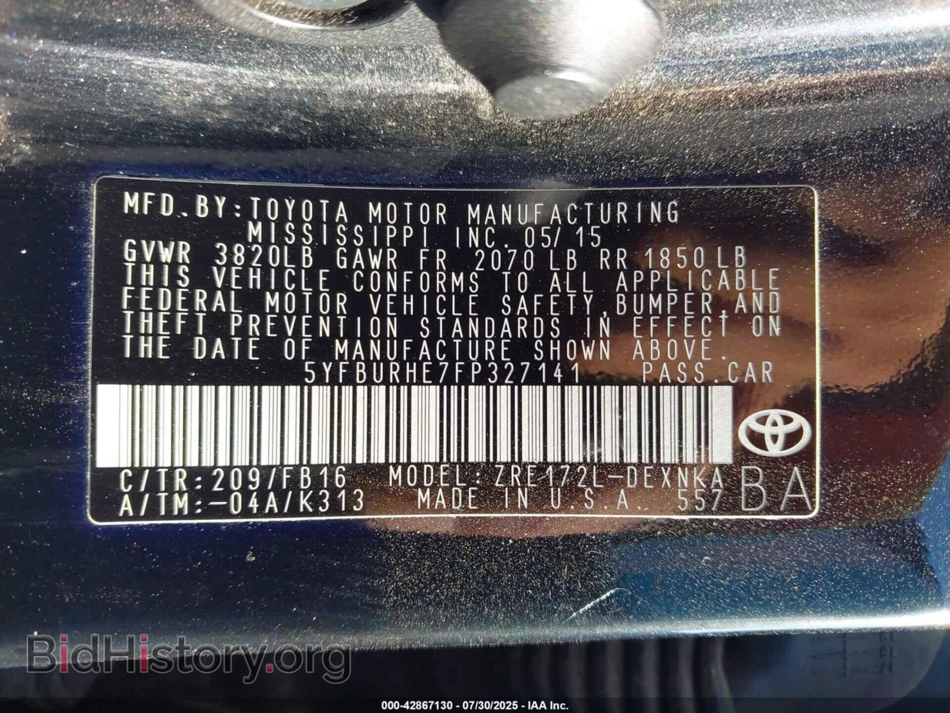 2015 TOYOTA COROLLA - VIN: 5YFBURHE7FP327141 - Фото 9