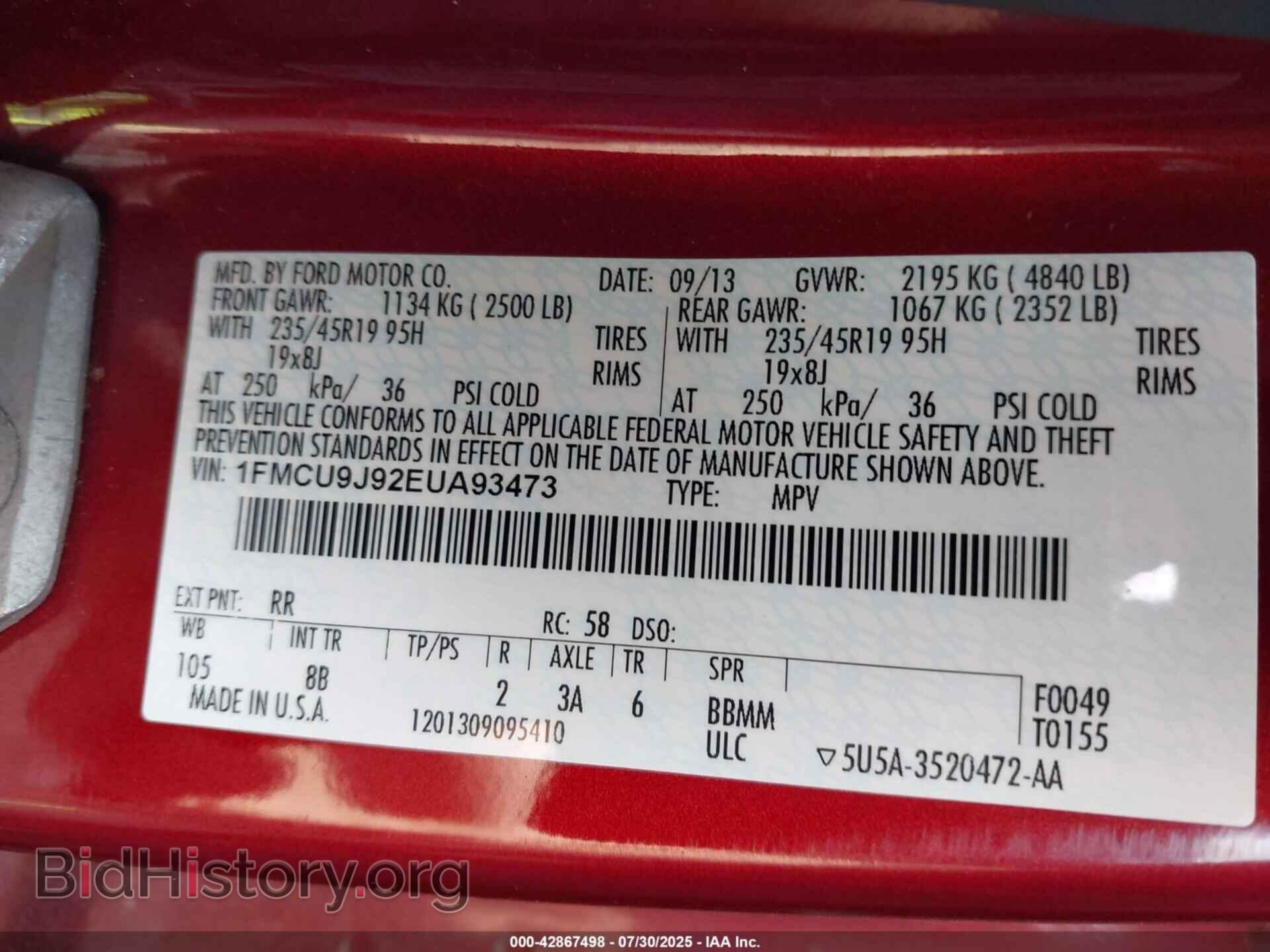 2014 FORD ESCAPE - VIN: 1FMCU9J92EUA93473 - Фото 9