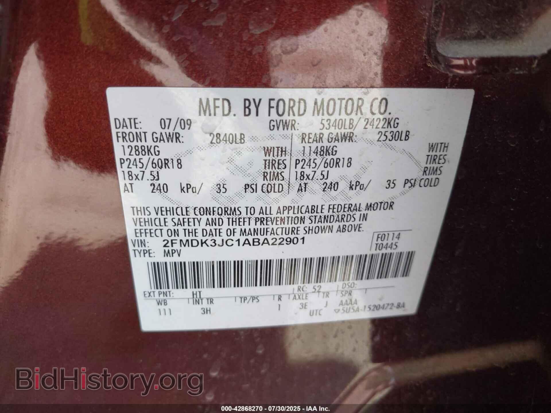 2010 FORD EDGE - VIN: 2FMDK3JC1ABA22901 - Photo 9