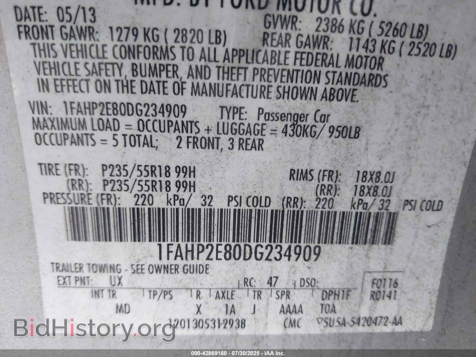 2013 FORD TAURUS - VIN: 1FAHP2E80DG234909 - Photo 9