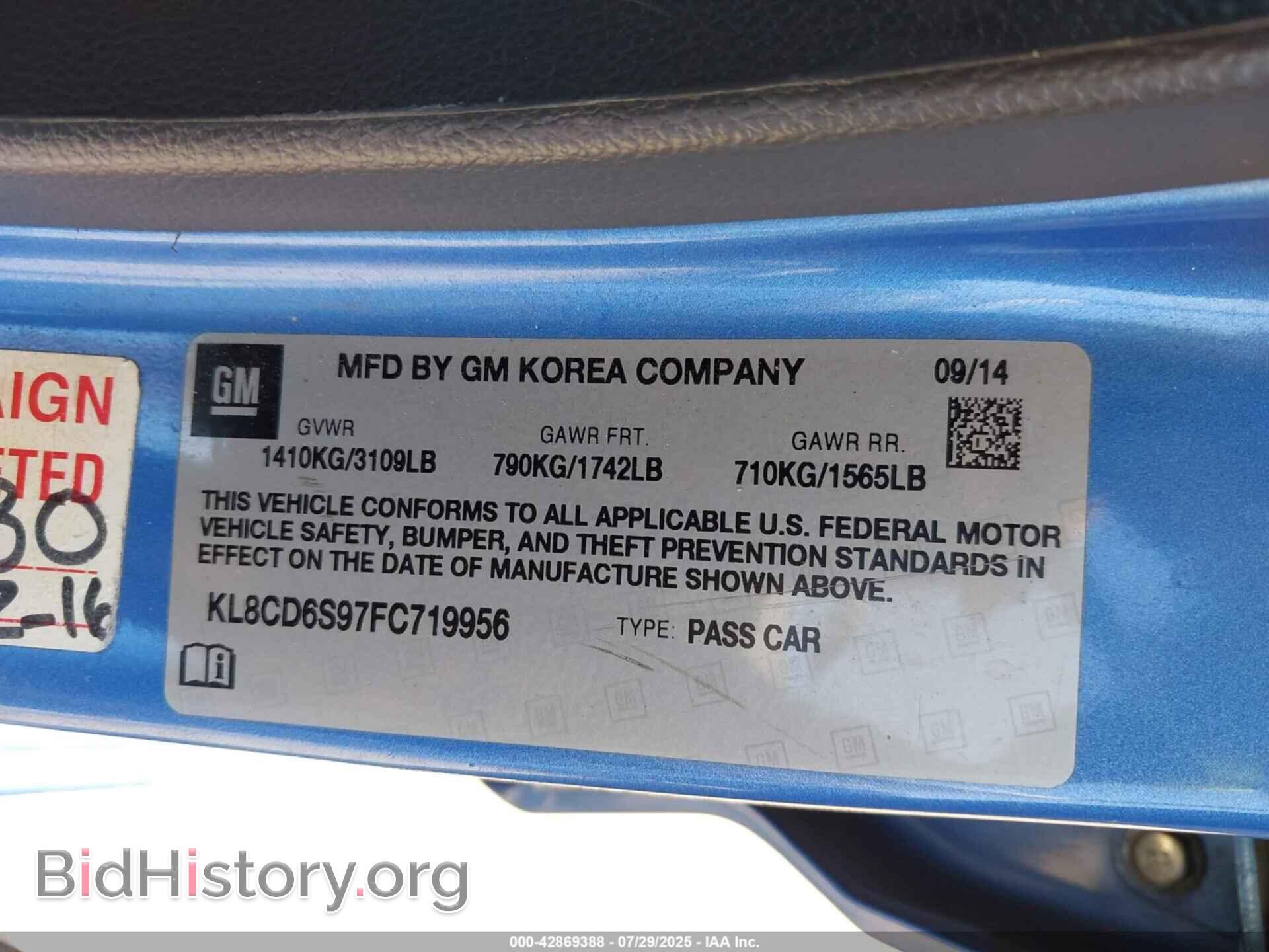 2015 CHEVROLET SPARK - VIN: KL8CD6S97FC719956 - Фото 9