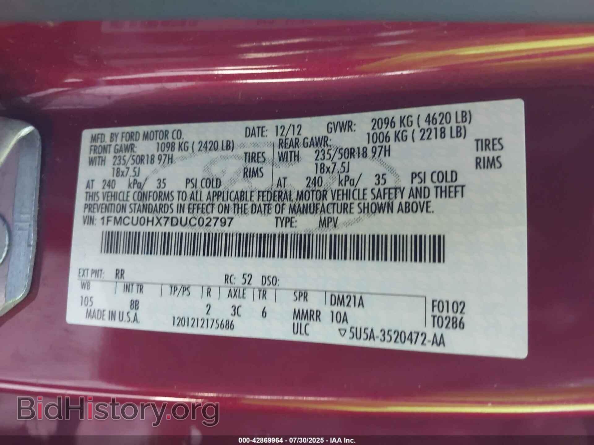 2013 FORD ESCAPE - VIN: 1FMCU0HX7DUC02797 - Фото 9