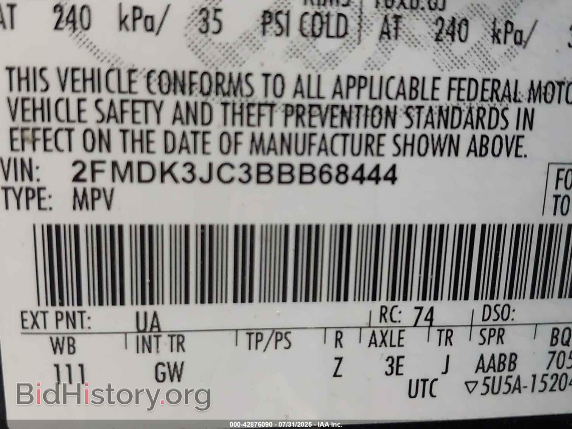 2011 FORD EDGE - VIN: 2FMDK3JC3BBB68444 - Фото 9
