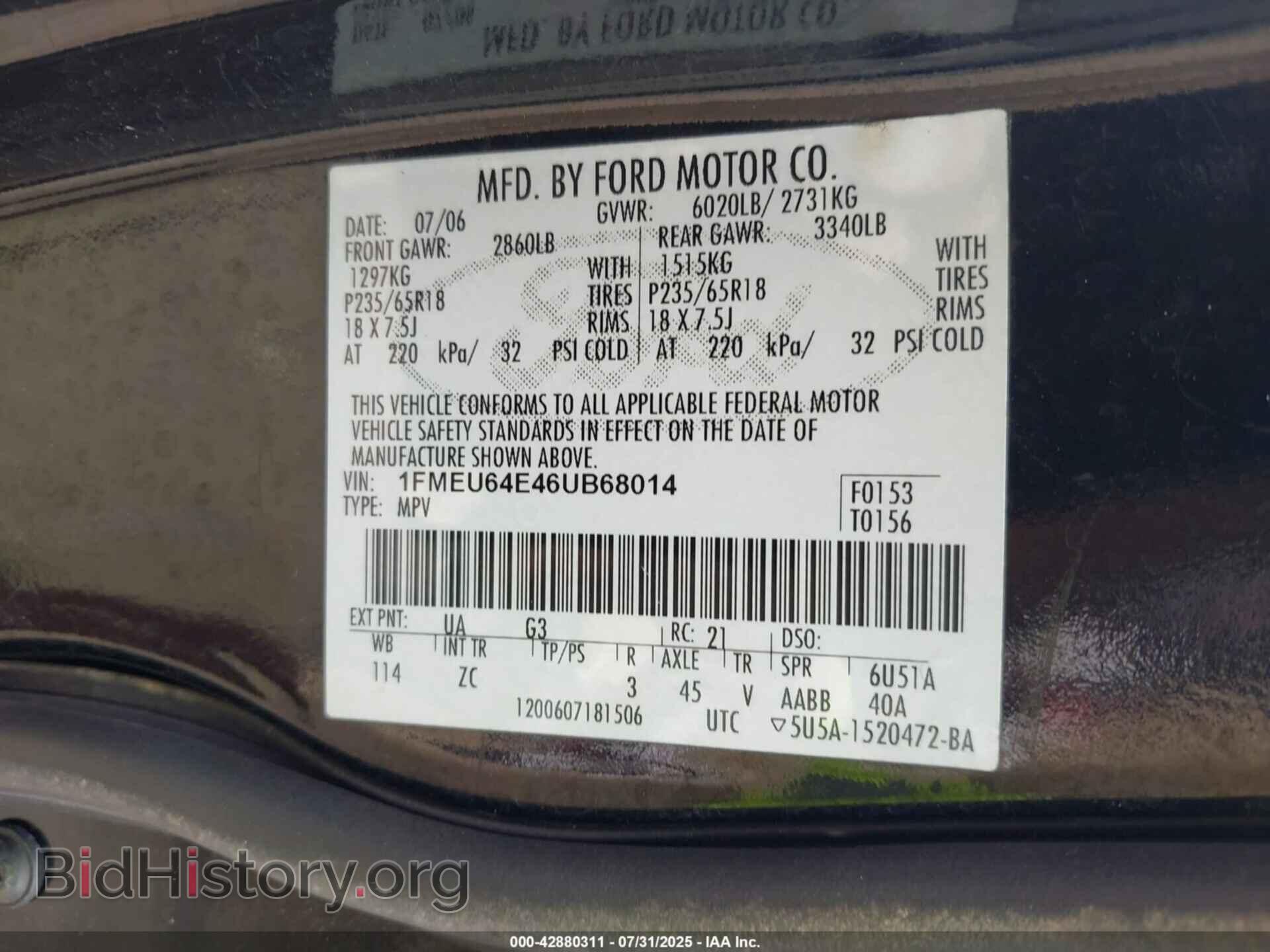 2006 FORD EXPLORER - VIN: 1FMEU64E46UB68014 - Фото 9