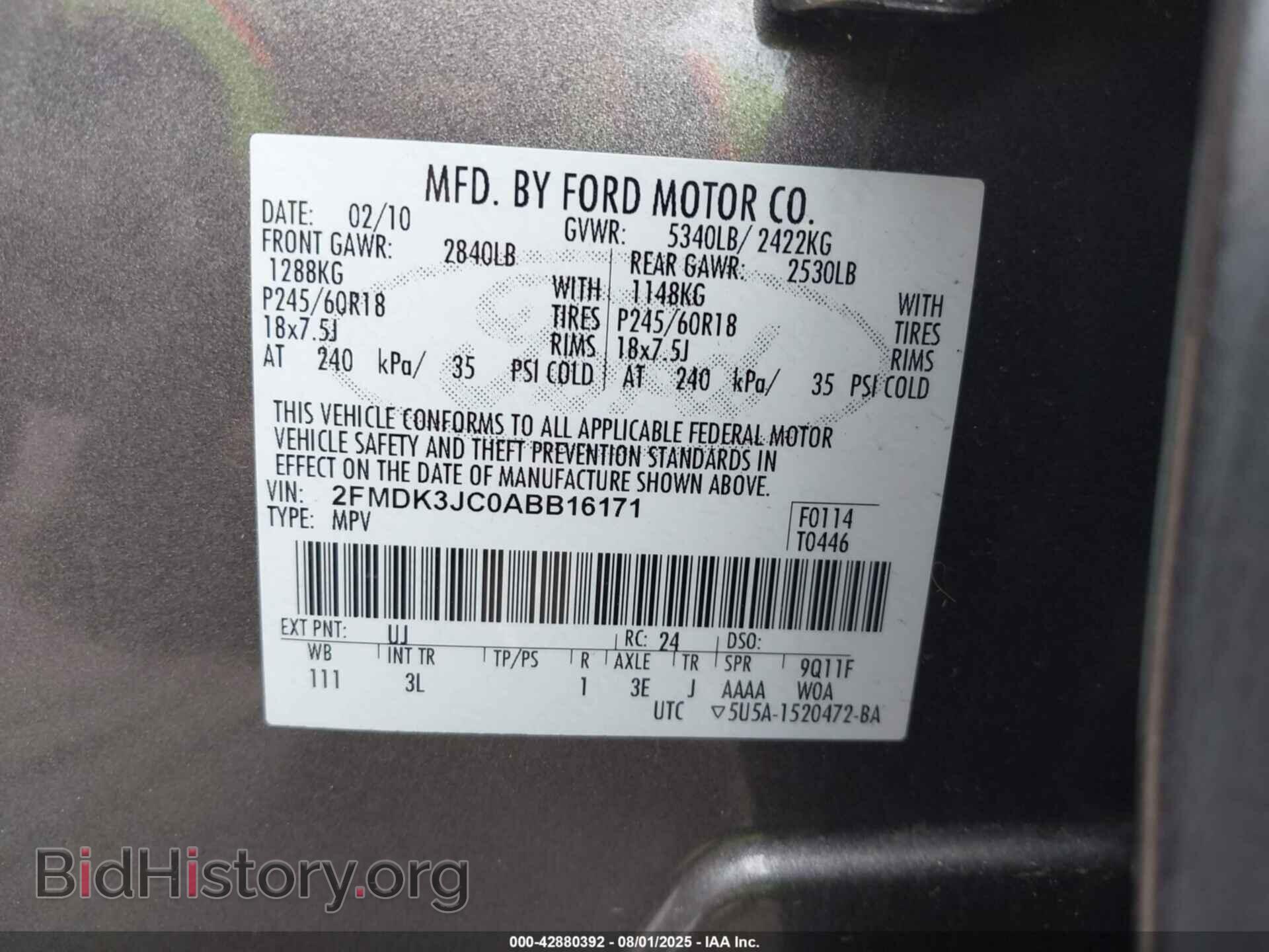 2010 FORD EDGE - VIN: 2FMDK3JC0ABB16171 - Фото 9