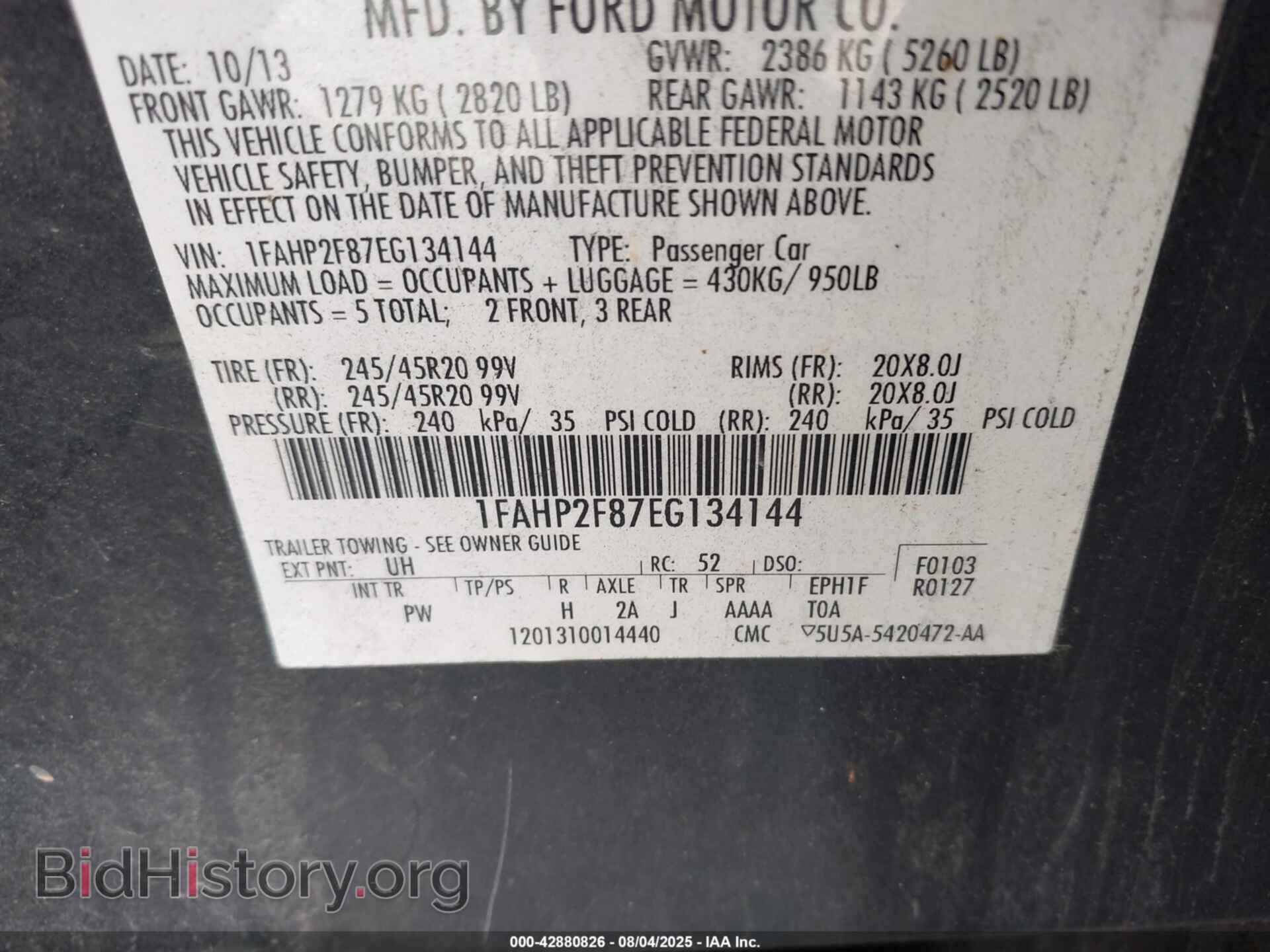 2014 FORD TAURUS - VIN: 1FAHP2F87EG134144 - Фото 9
