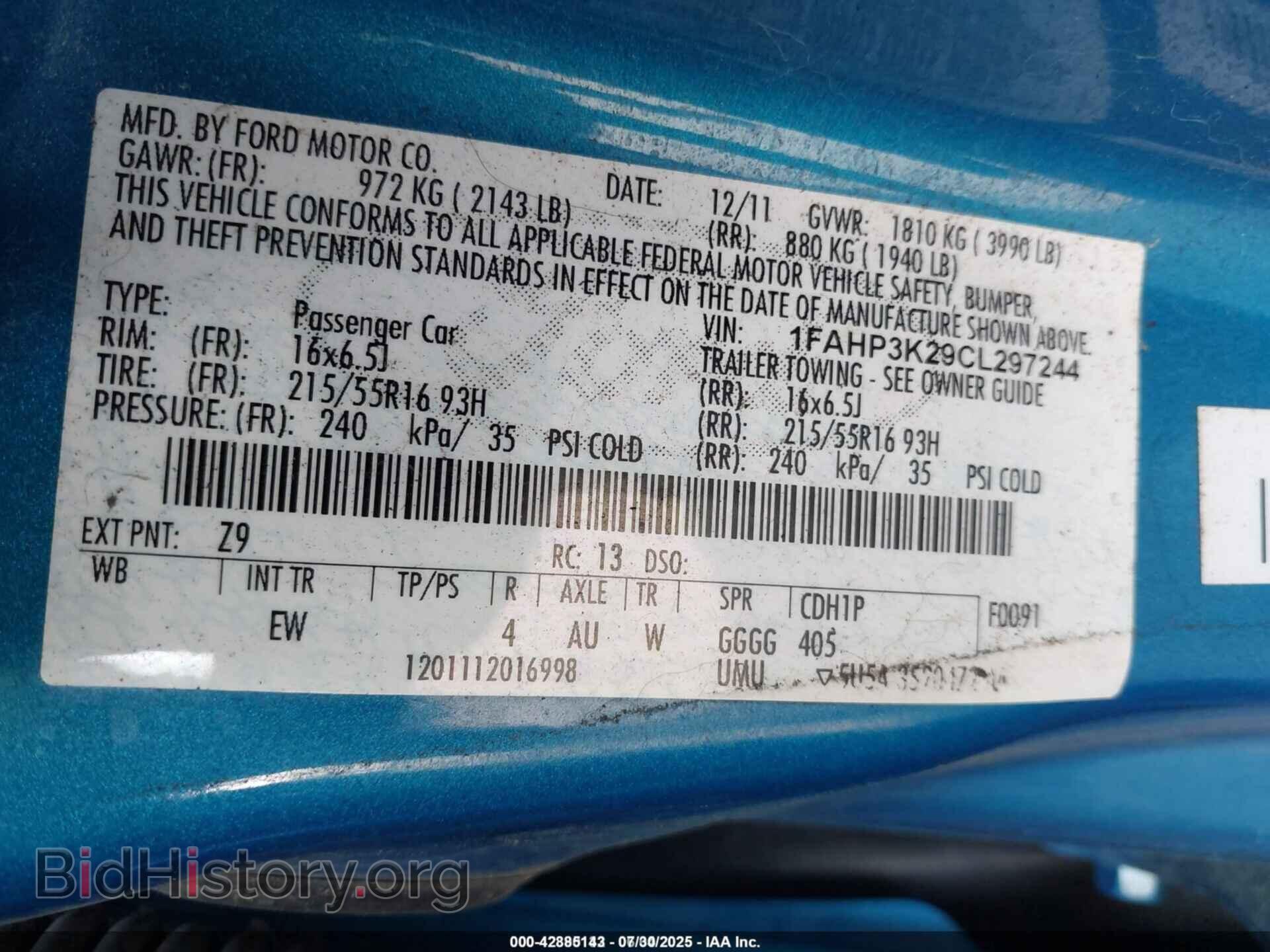 2012 FORD FOCUS - VIN: 1FAHP3K29CL297244 - Фото 9