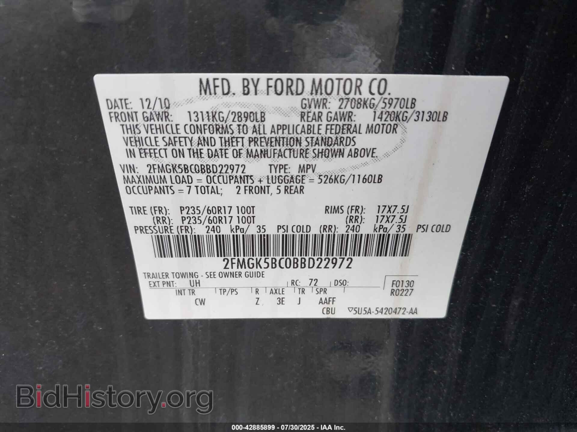 2011 FORD FLEX - VIN: 2FMGK5BC0BBD22972 - Фото 9