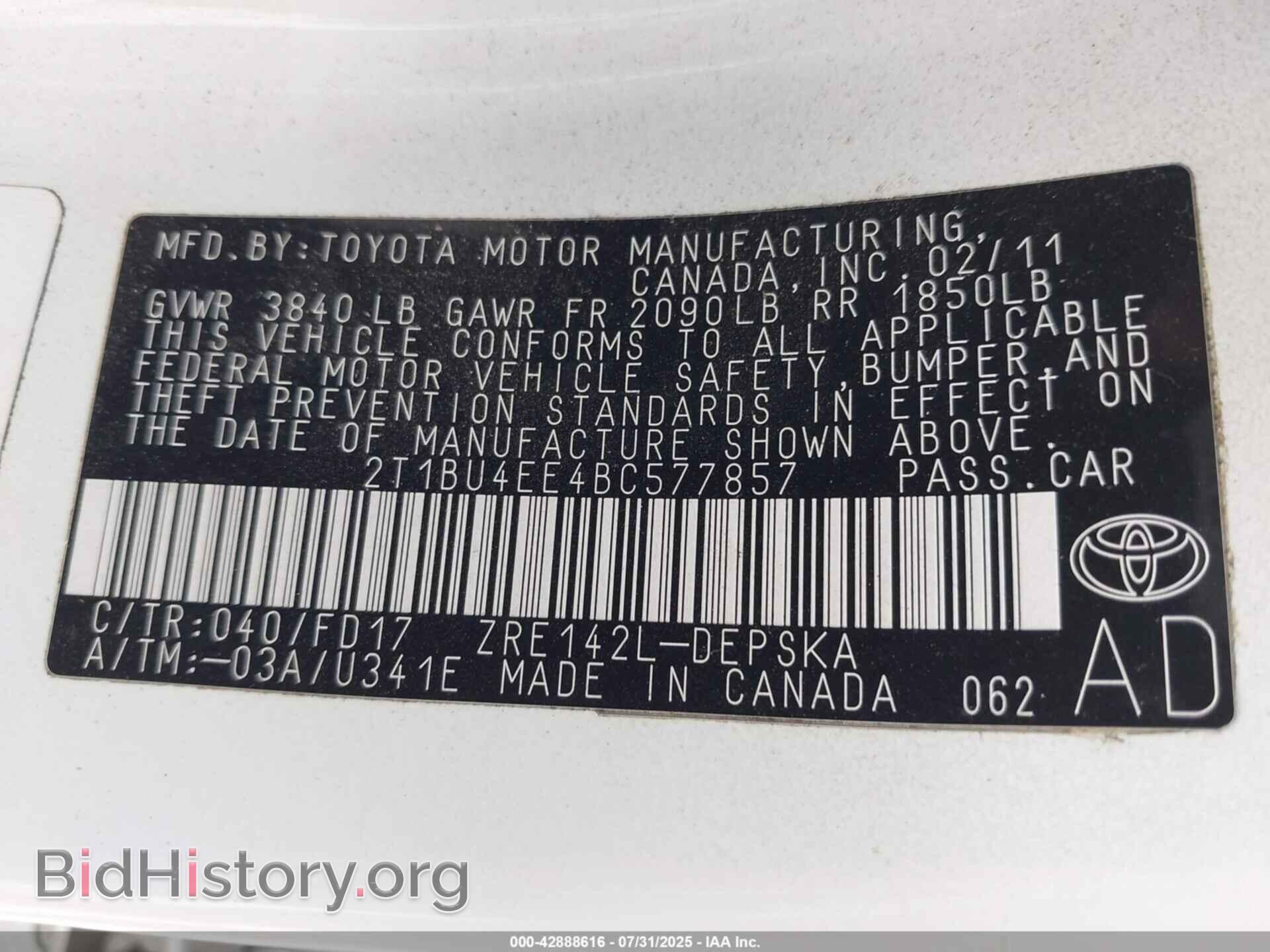2011 TOYOTA COROLLA - VIN: 2T1BU4EE4BC577857 - Фото 9