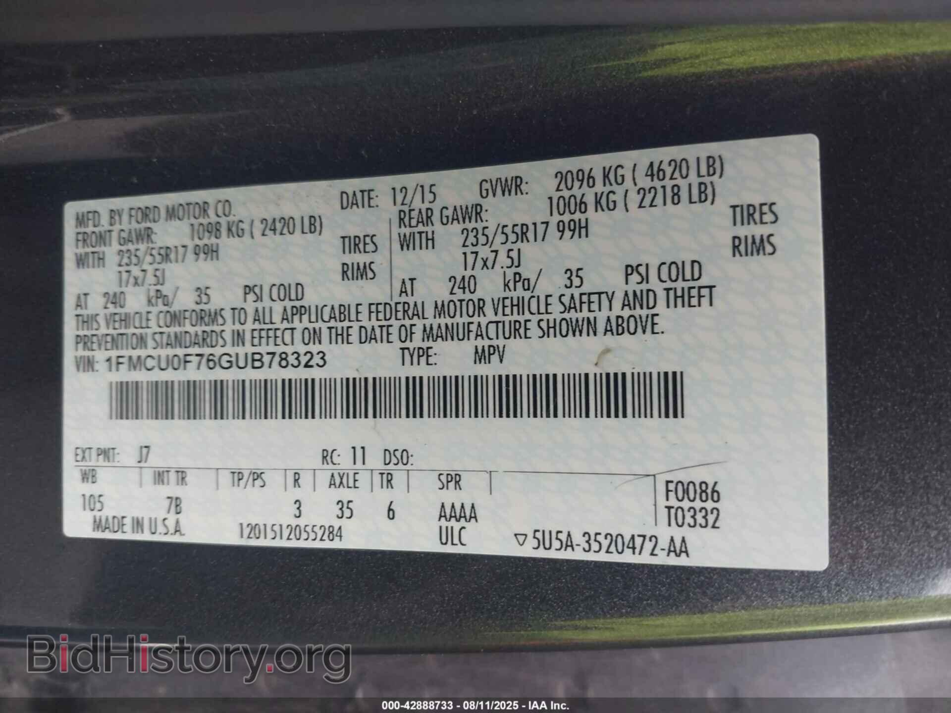 2016 FORD ESCAPE - VIN: 1FMCU0F76GUB78323 - Фото 9